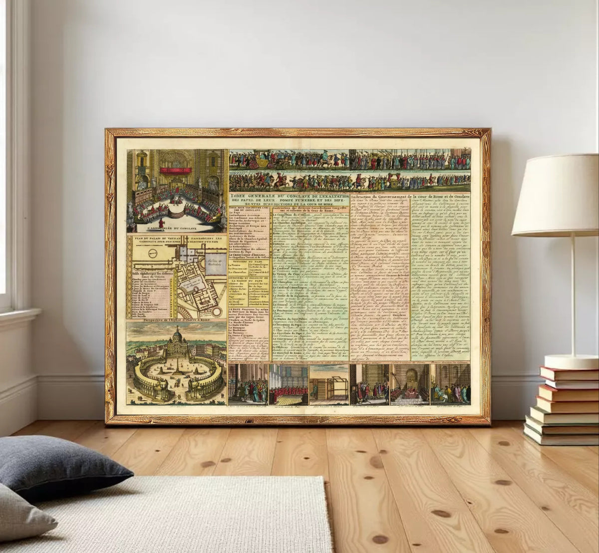 The image is a framed collage of various images, including a map, a list of people, and a series of photographs.