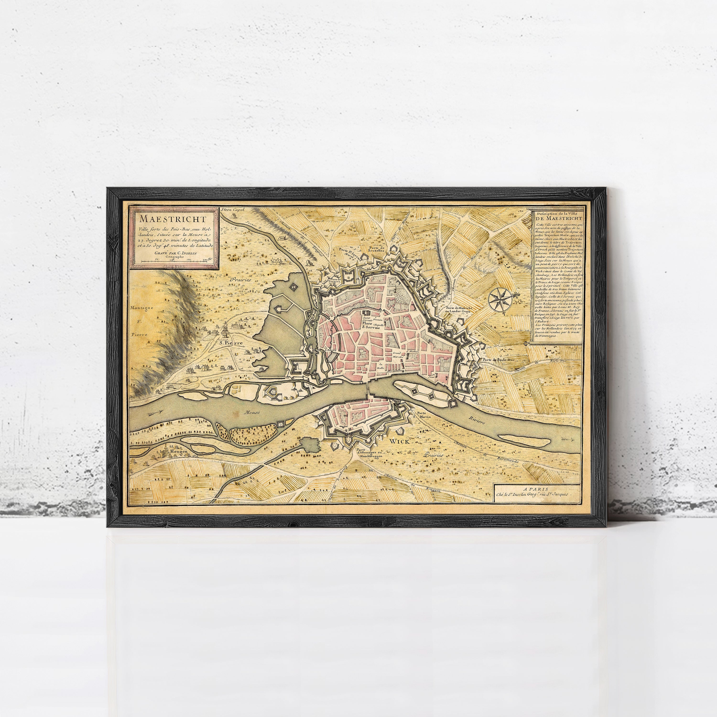 The image is a framed map of the city of Würzburg, Germany, depicting the city's layout and surrounding areas.