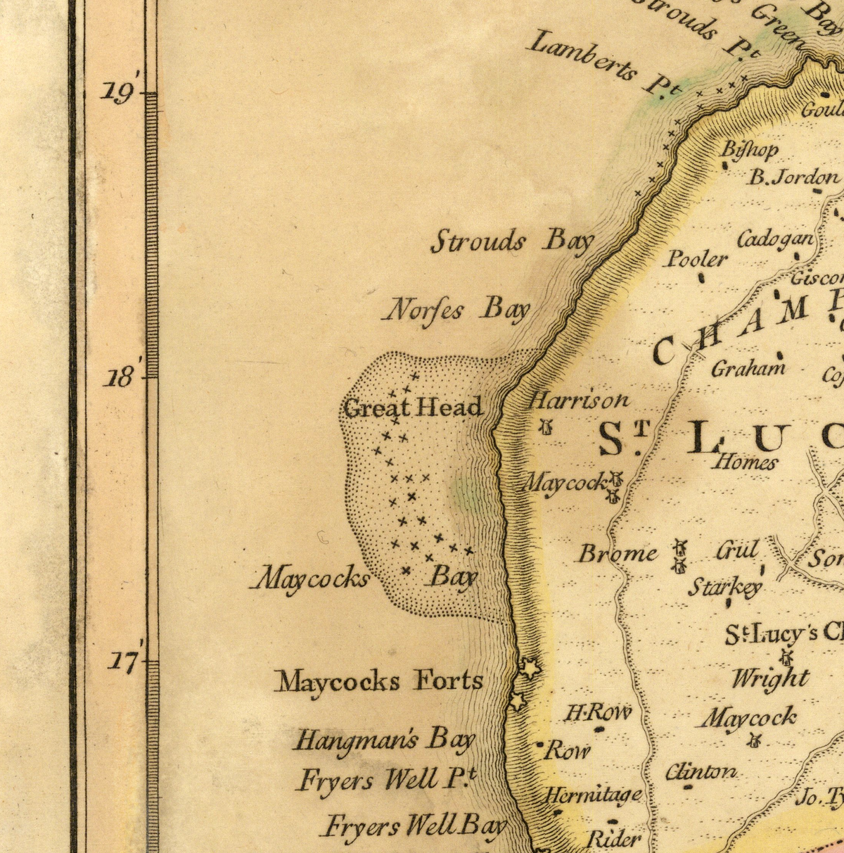 The image is a historical map of the St. Louis region, showing the St. Louis, St. Louis' Homes, and St. Louis' Forts.