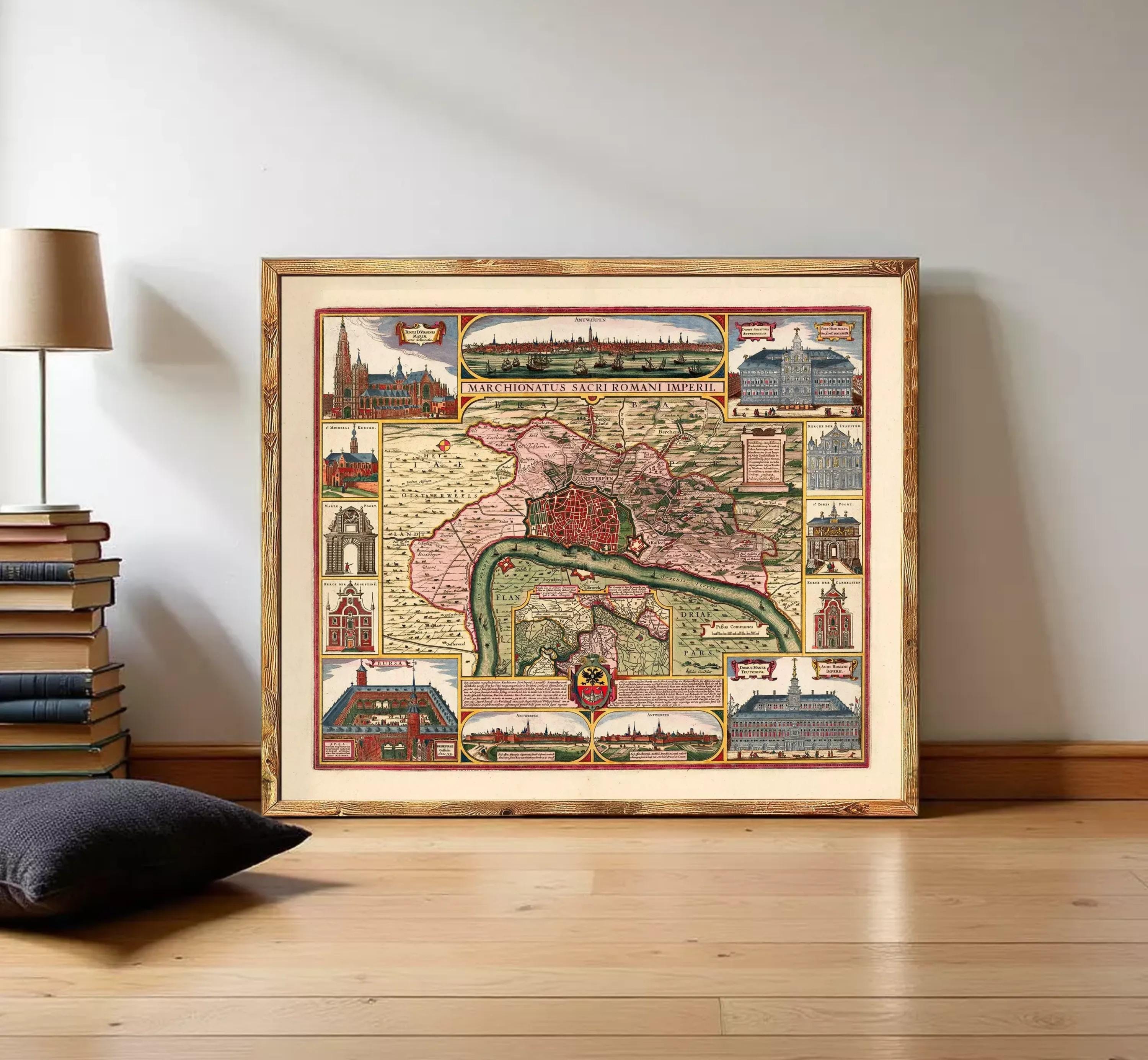 The image is a framed vintage map of the city of Rome, Italy, depicting various landmarks and locations within the city.
