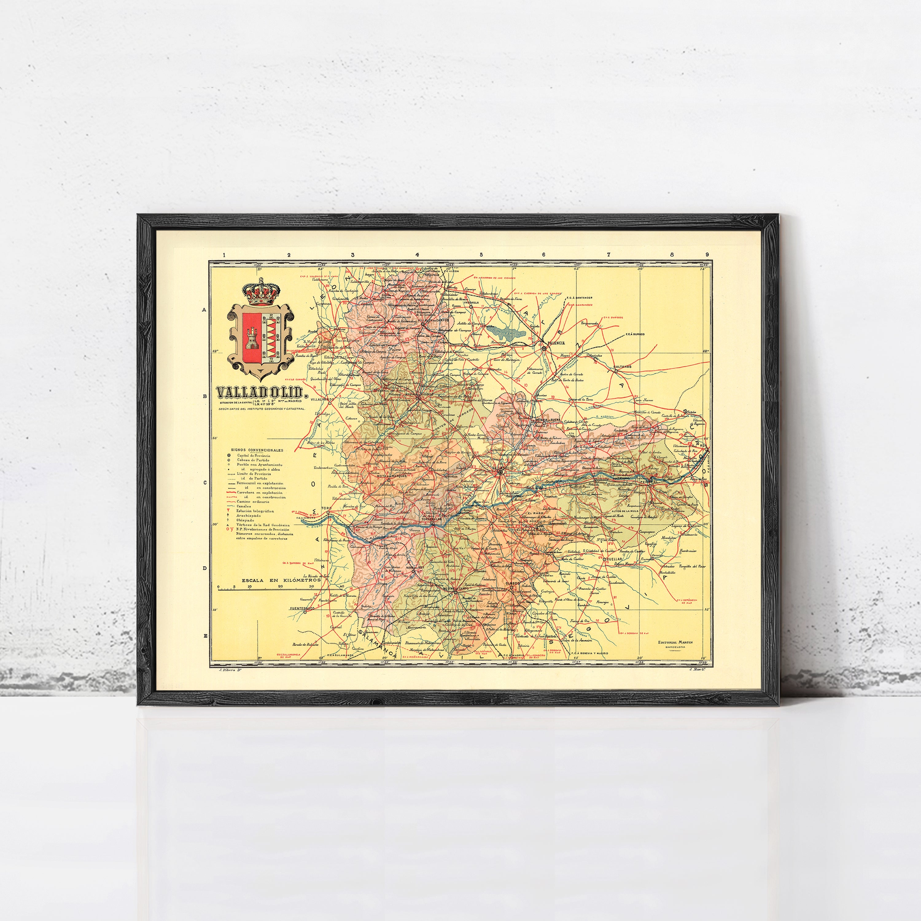 The image is a framed vintage map of the region of Vallldóid, showing various geographical features and locations.