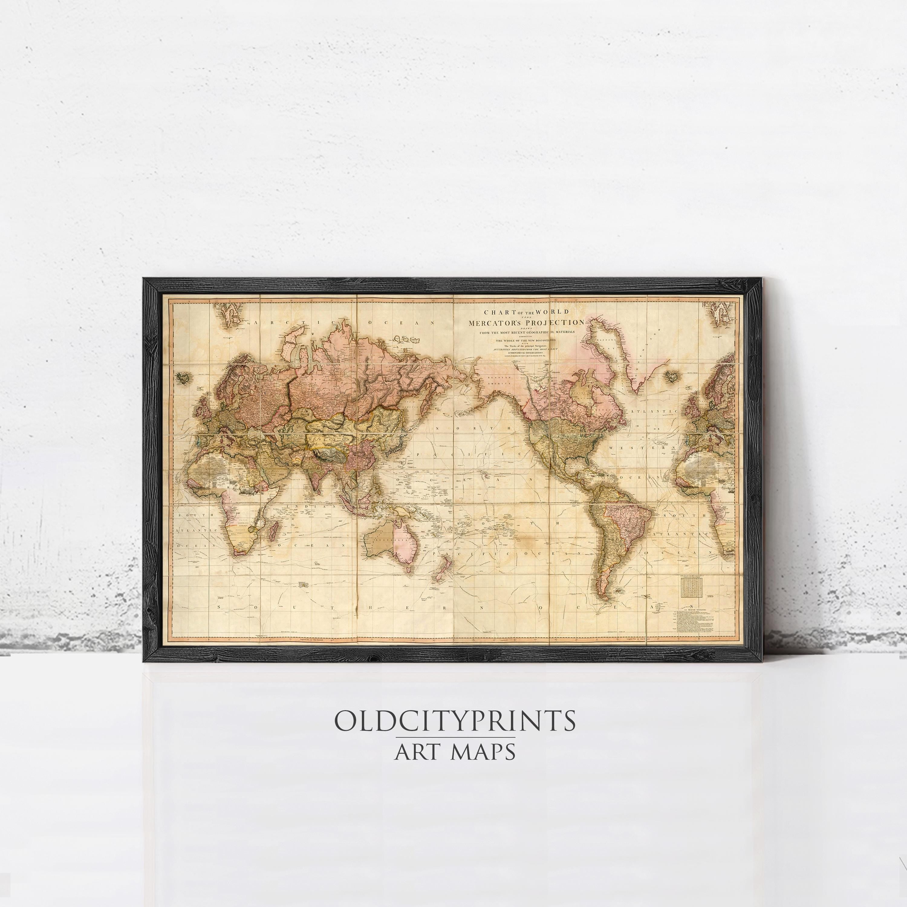 The image is a framed vintage world map from the year 1798, depicting the continents and oceans in a detailed and intricate manner.