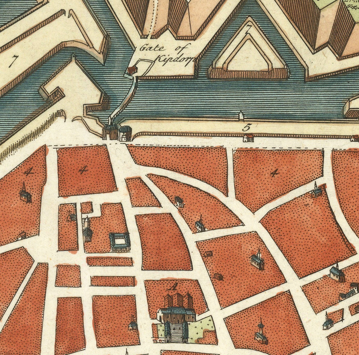 The image is a detailed map of a city, showing streets, buildings, and other urban features.