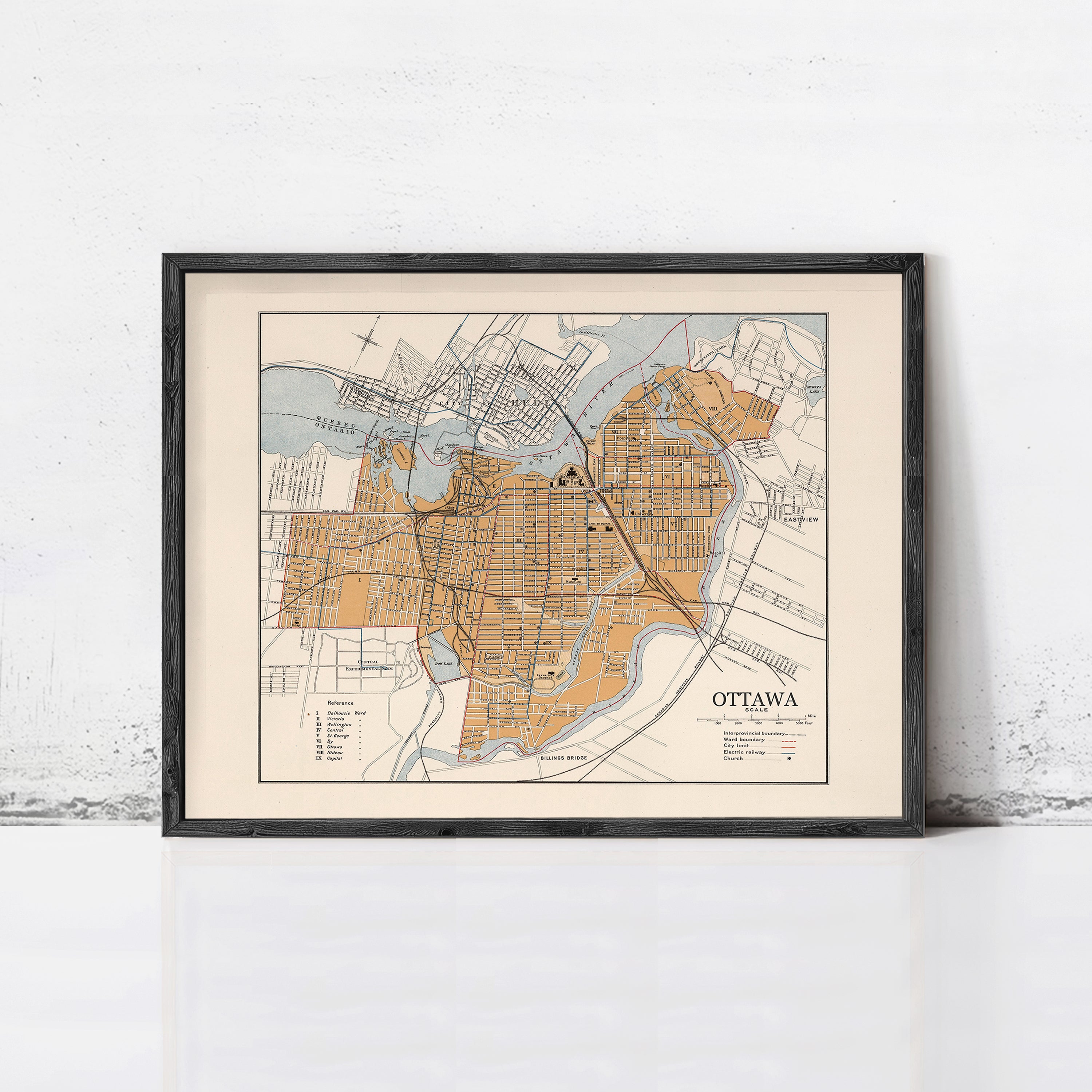 The image is a framed map of the city of Ottawa, Canada.