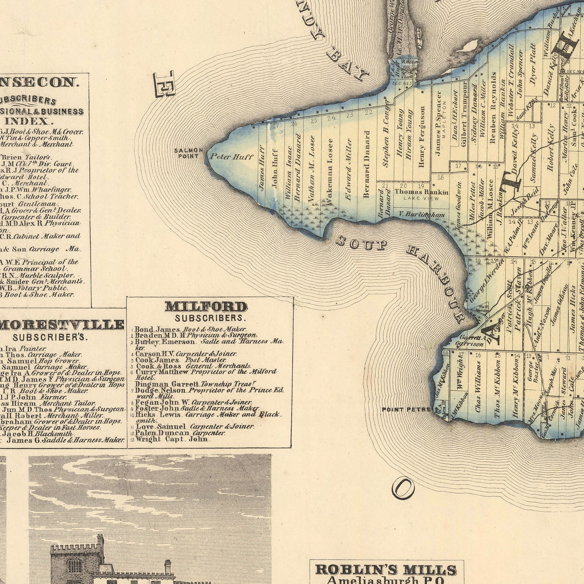 The image is a vintage map of a region, showing various landmarks and geographical features.