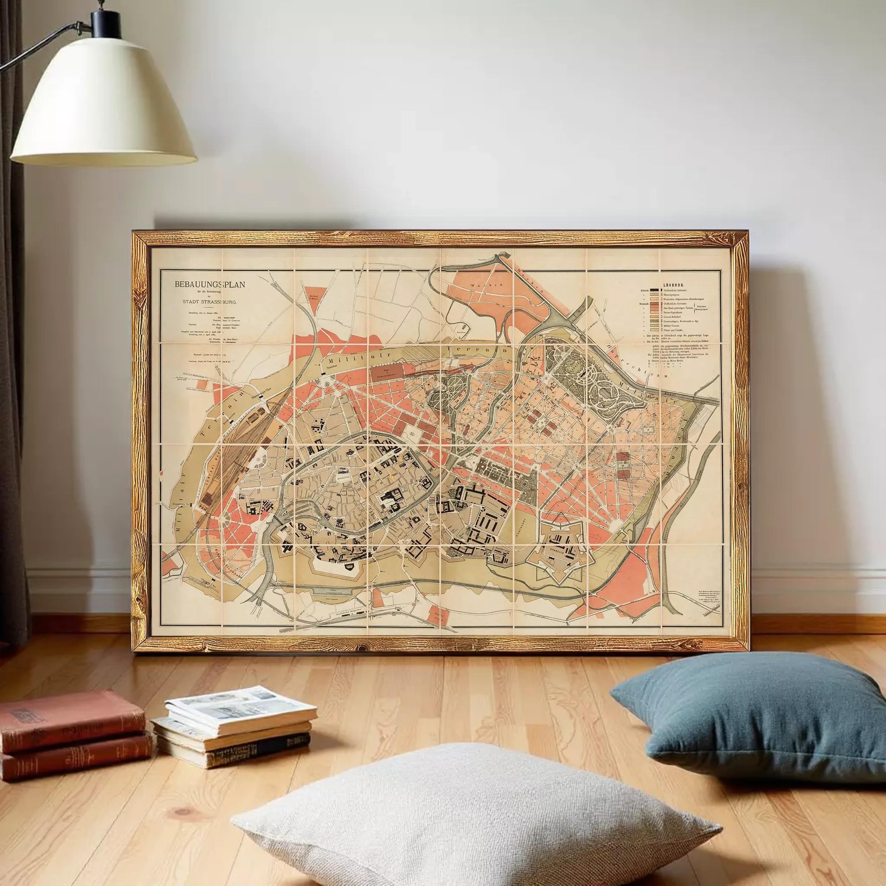 The image is a framed map of a city, likely depicting a historical or urban area.