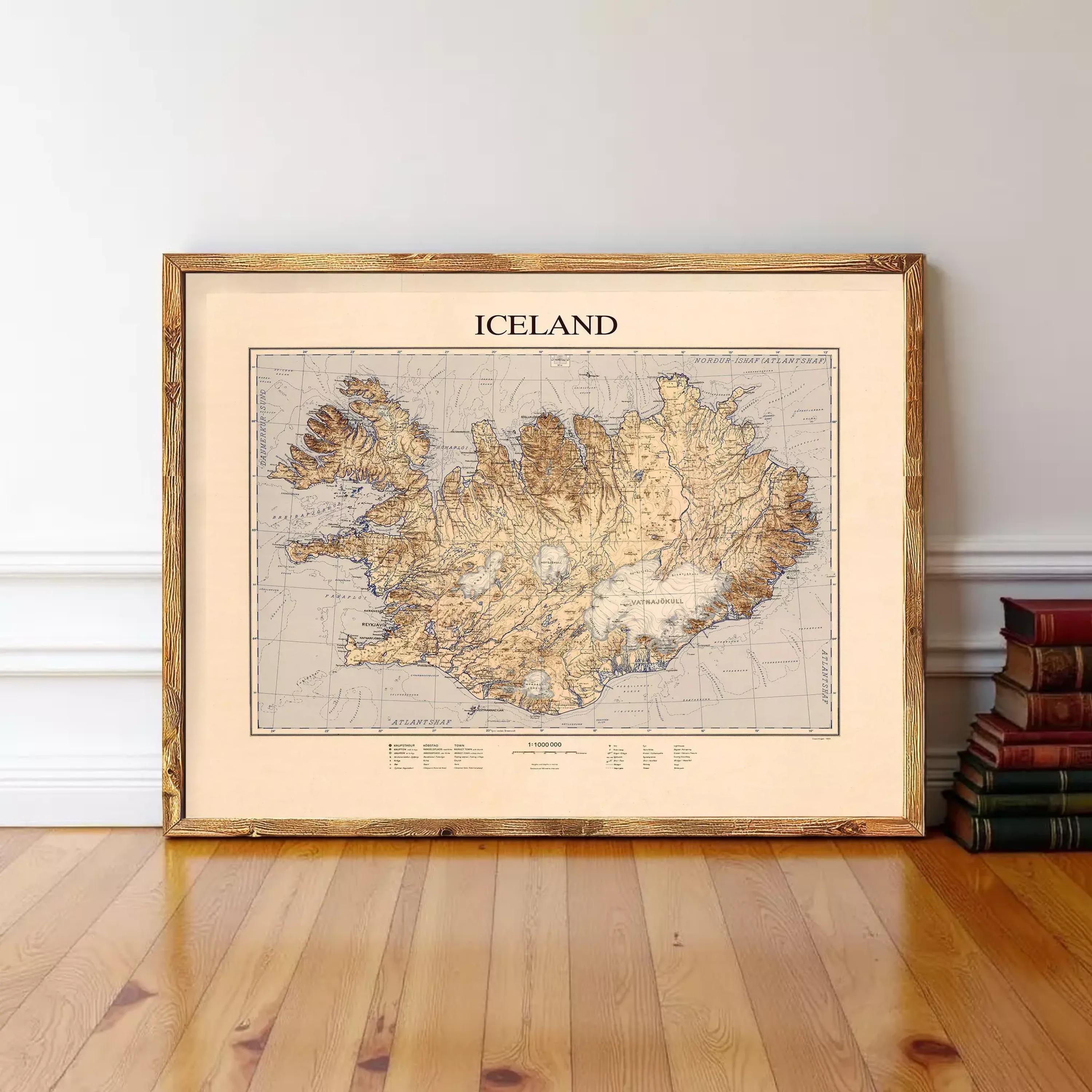 a framed map of Iceland, which is a map of Iceland.