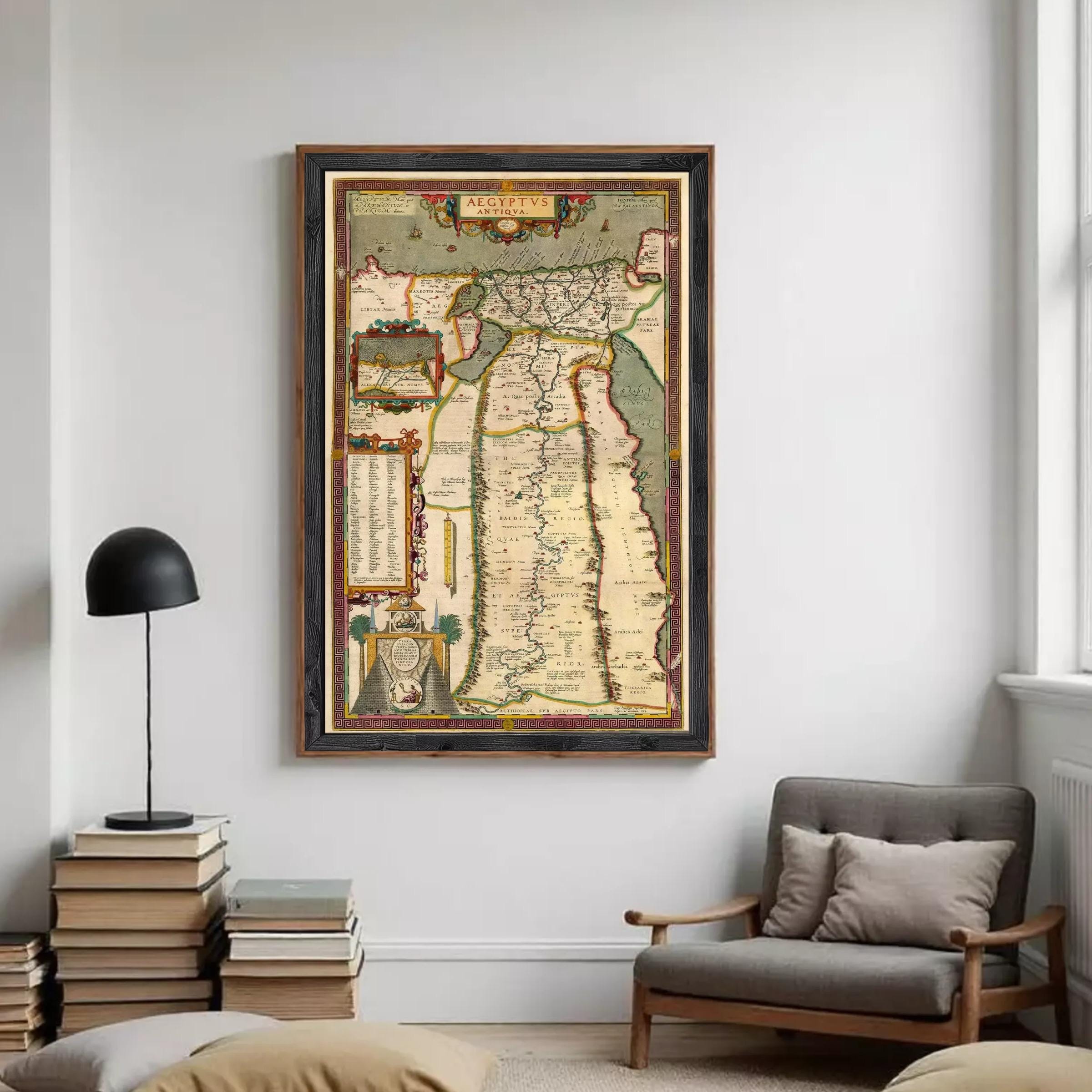 The image is a framed antique map of the Middle East and North Africa, depicting various countries and regions in a detailed and colorful manner.