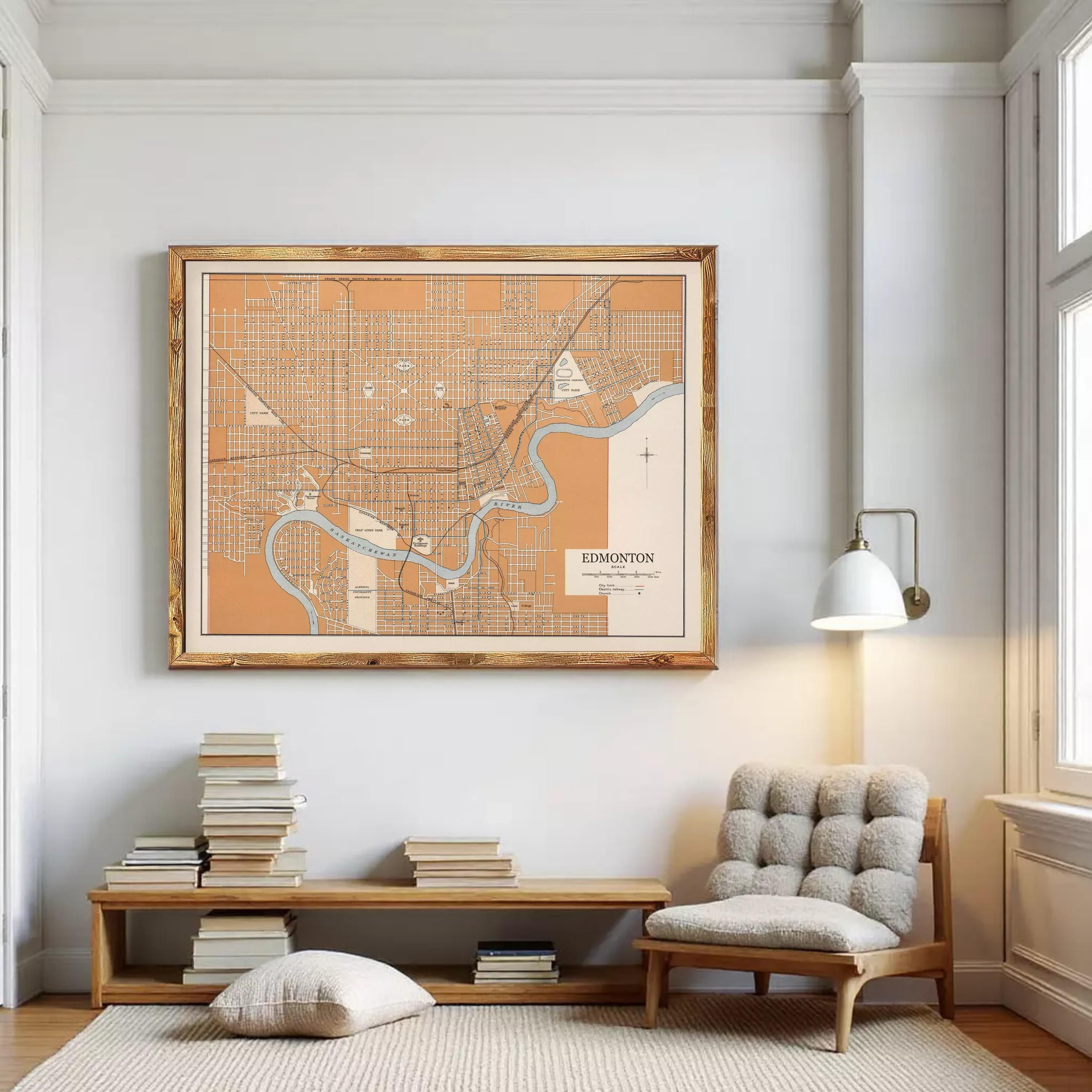 The image is a framed map of the city of Edmonton, Canada.