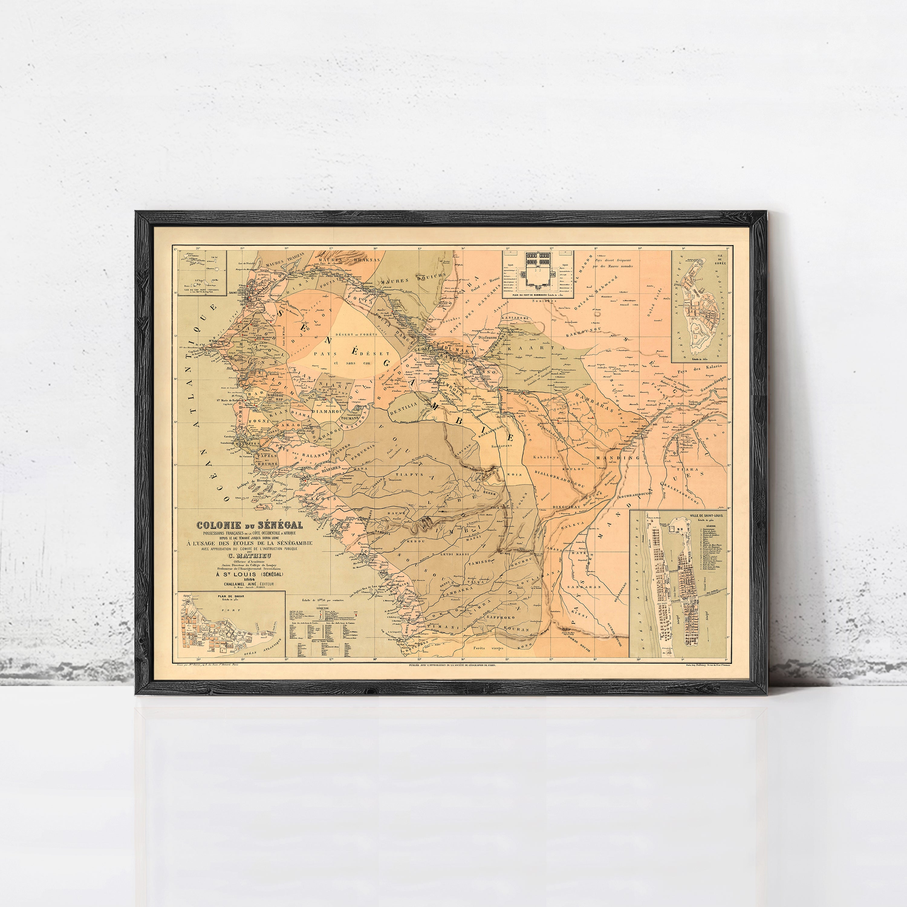 The image is a framed vintage map of South America, depicting the region in a detailed and colorful manner.