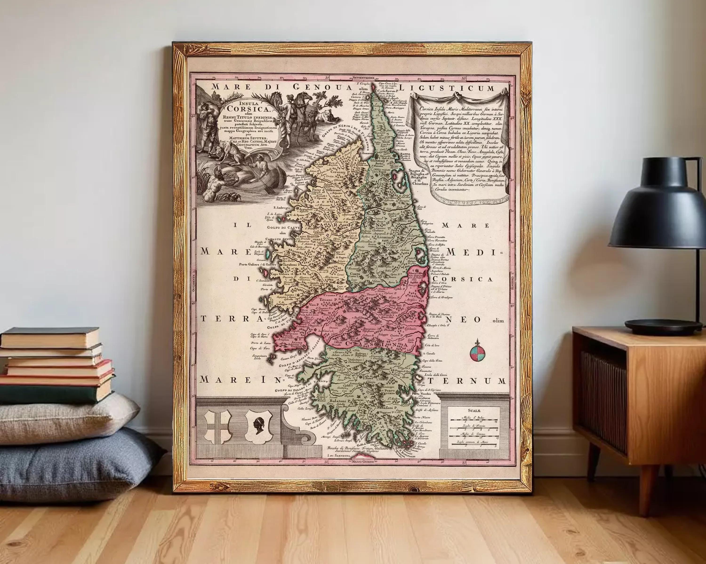 The image is a framed antique map of a region, likely a map of Europe or the Mediterranean, with various geographical features and labels.