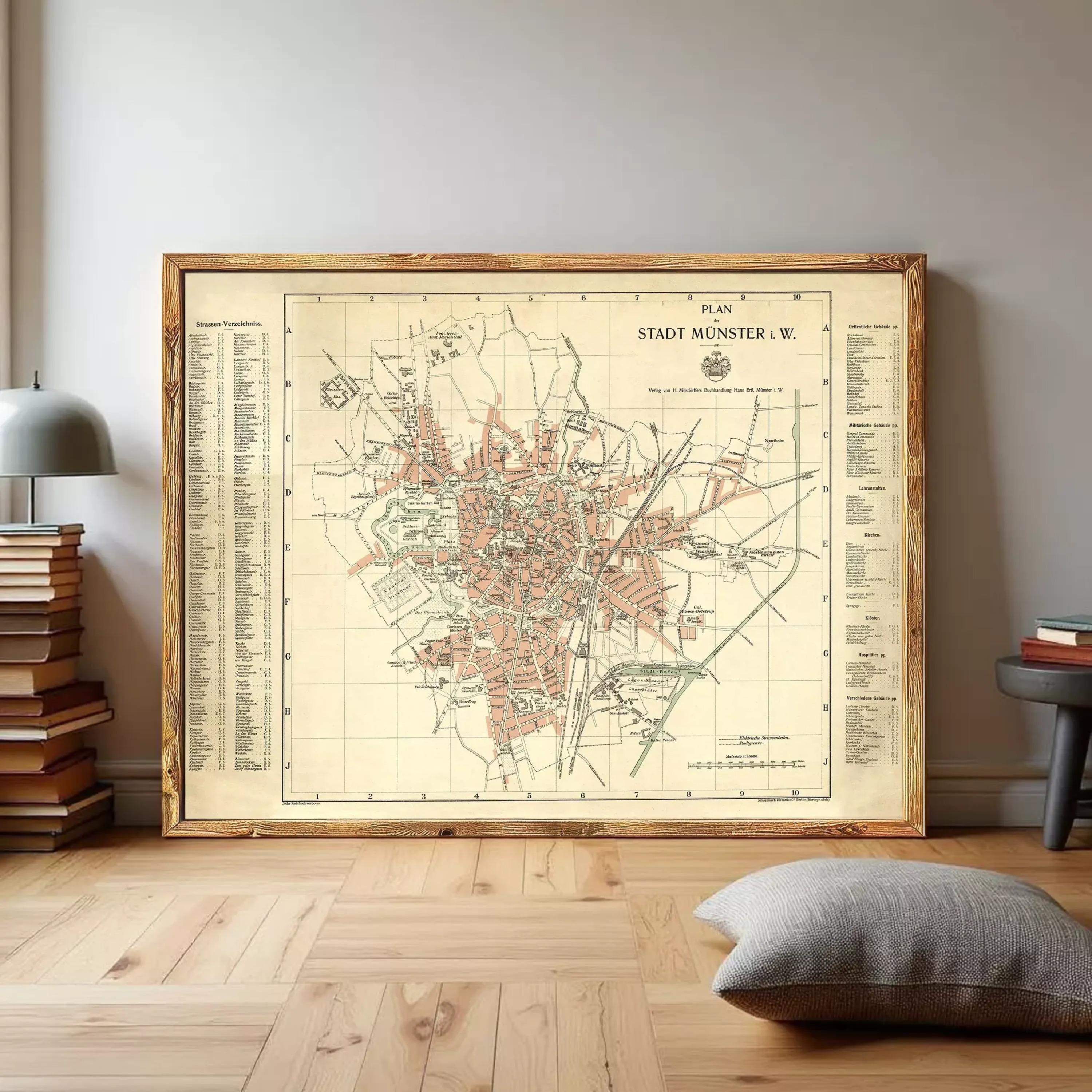 The image is a framed vintage map of Stadt, Germany, showing the layout of the city and surrounding areas.