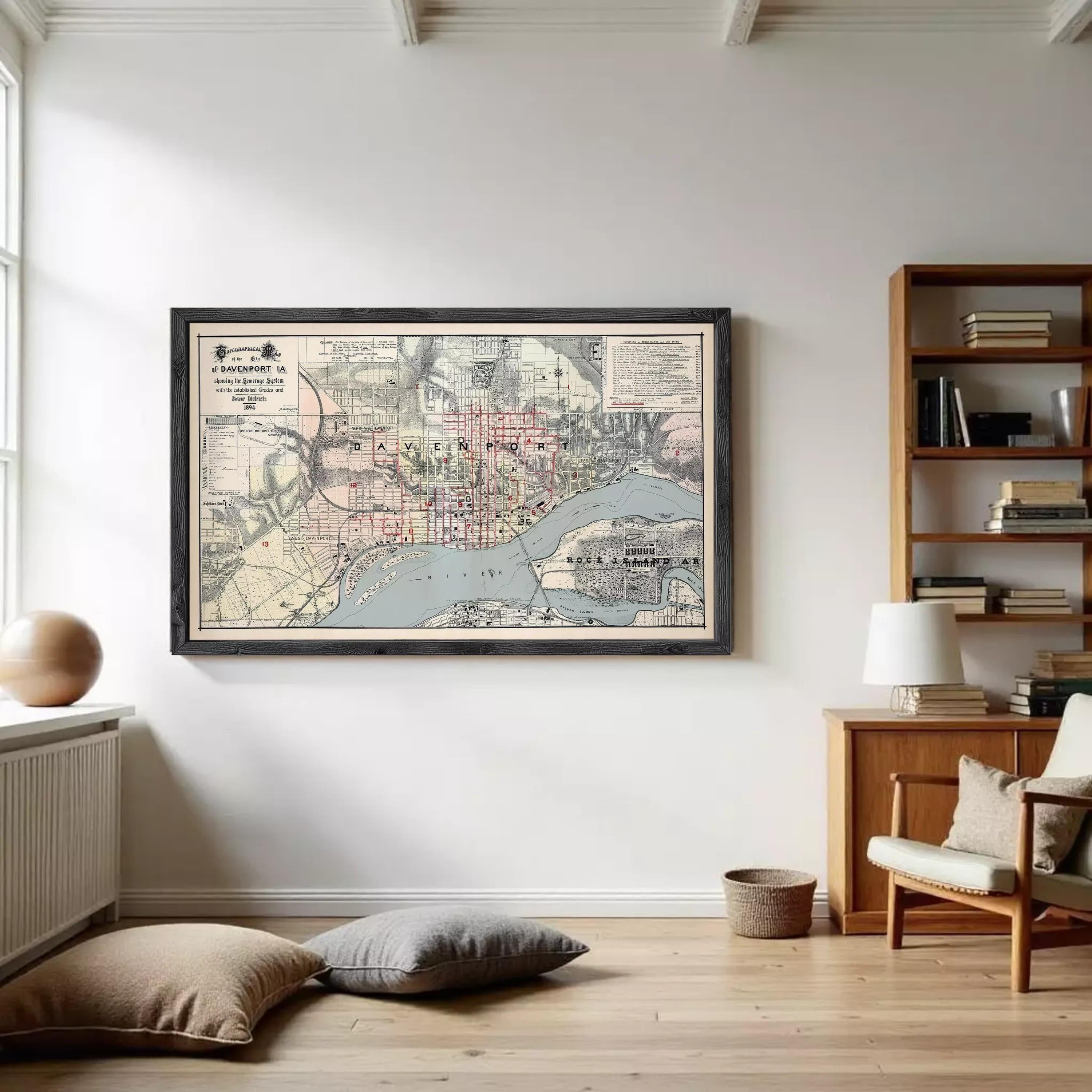 The image is a framed vintage map of the city of Baltimore, Maryland, with various streets and landmarks depicted.