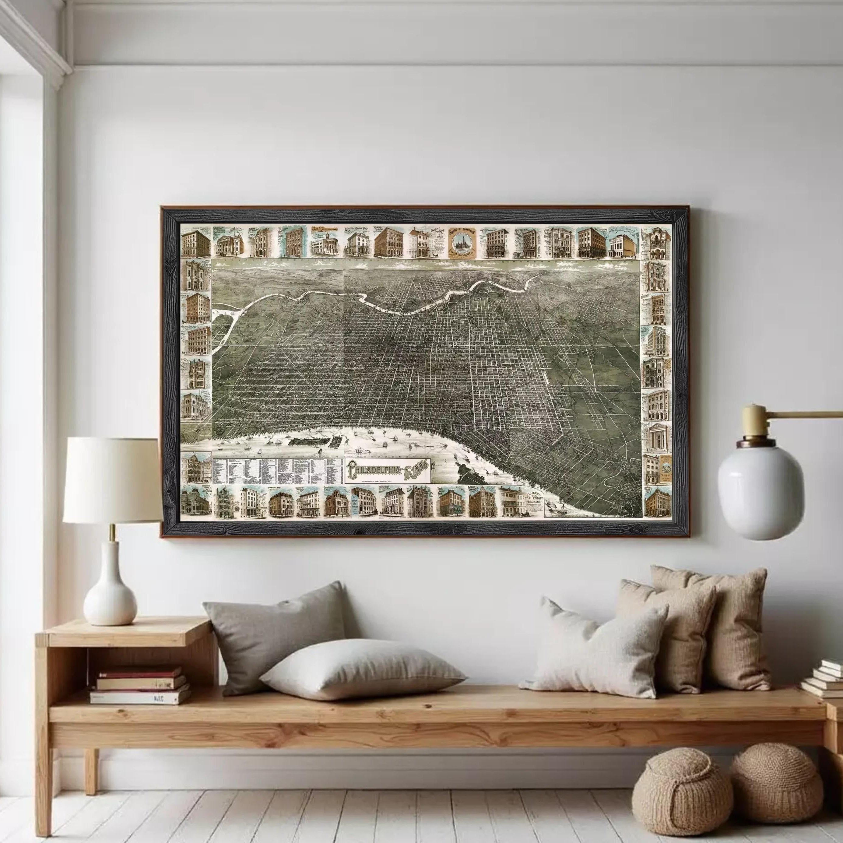 The image is a framed collage of various architectural and urban landscape images, including buildings, streets, and other city elements, all arranged in a visually appealing manner.