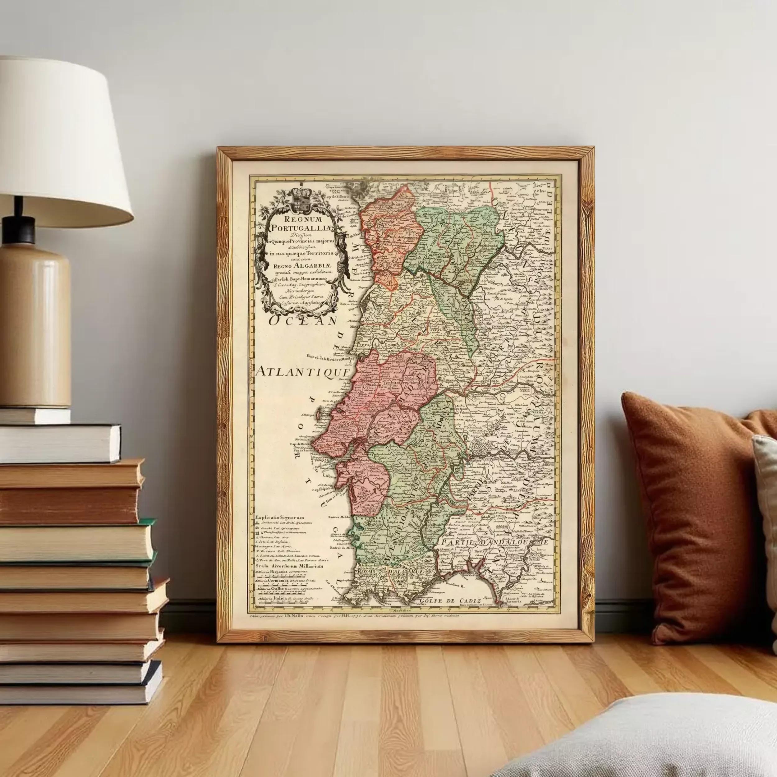 a framed map of the Atlantic region, with the countries of Portugal, Spain, and the United Kingdom clearly labeled.