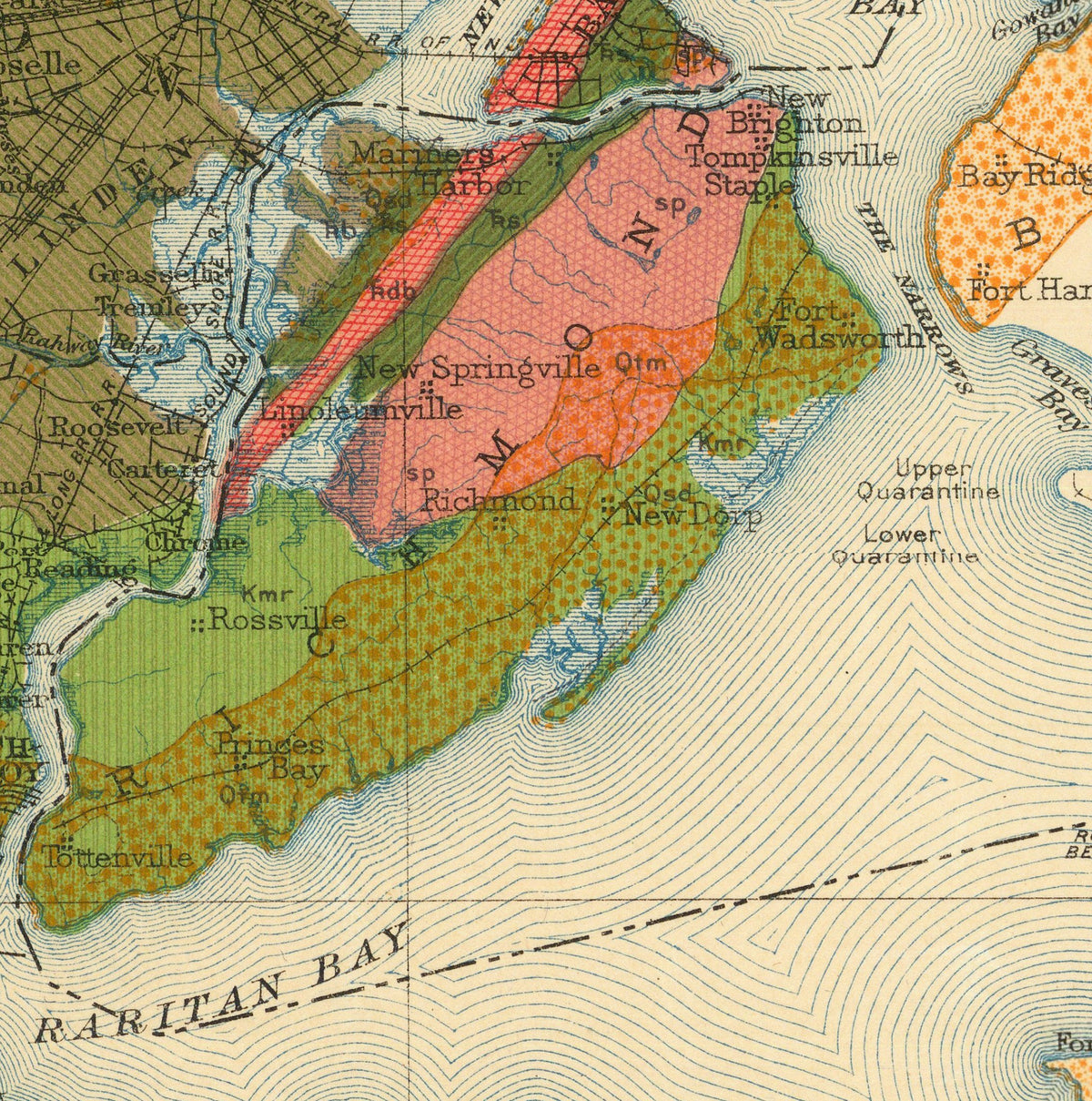 The image is a vintage geological map of the Bay of Fundy, Maine, showing the various layers of the ocean floor and the surrounding land formations.
