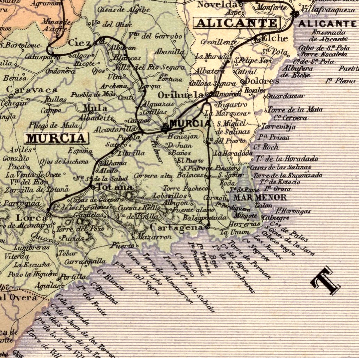 The image is a detailed map of the Al capeña region, showing various cities, towns, and geographical features.