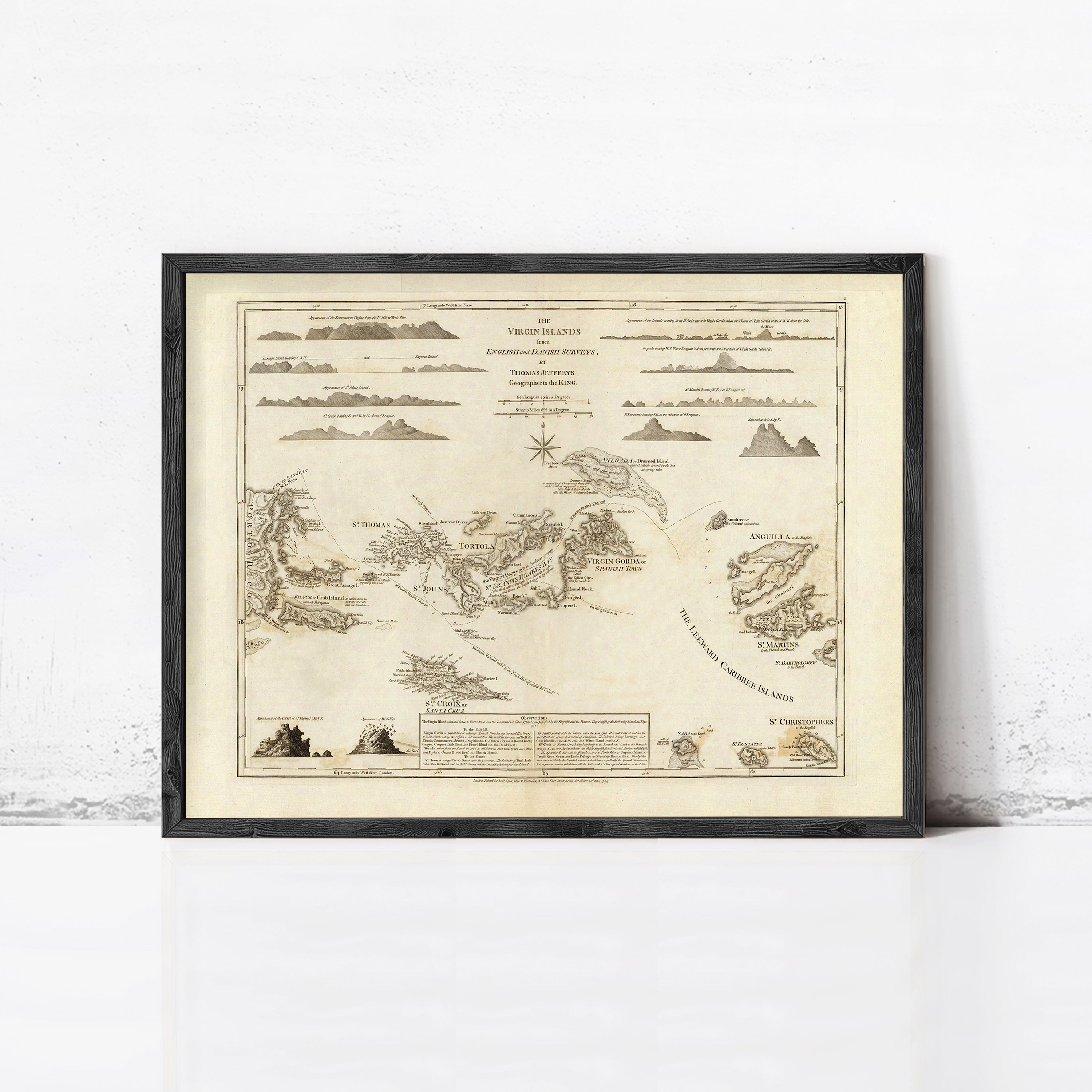 The image is a framed historical map depicting various geographical features and locations.