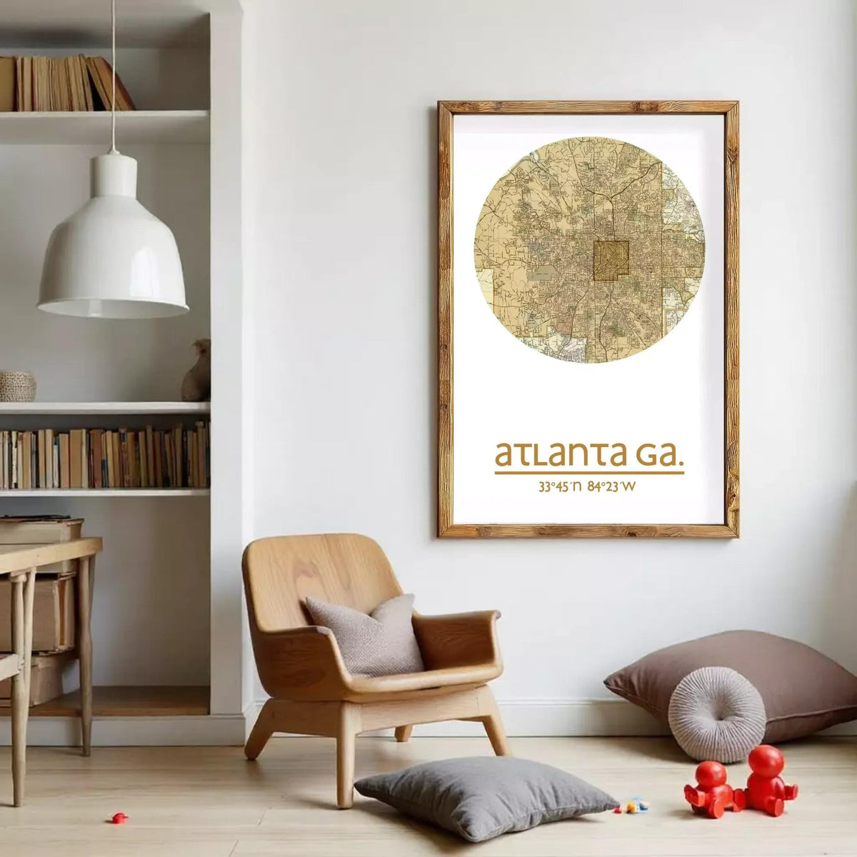 The image is a framed print of a map of Atlanta, Georgia, with the text " Atlanta GA." printed below it.