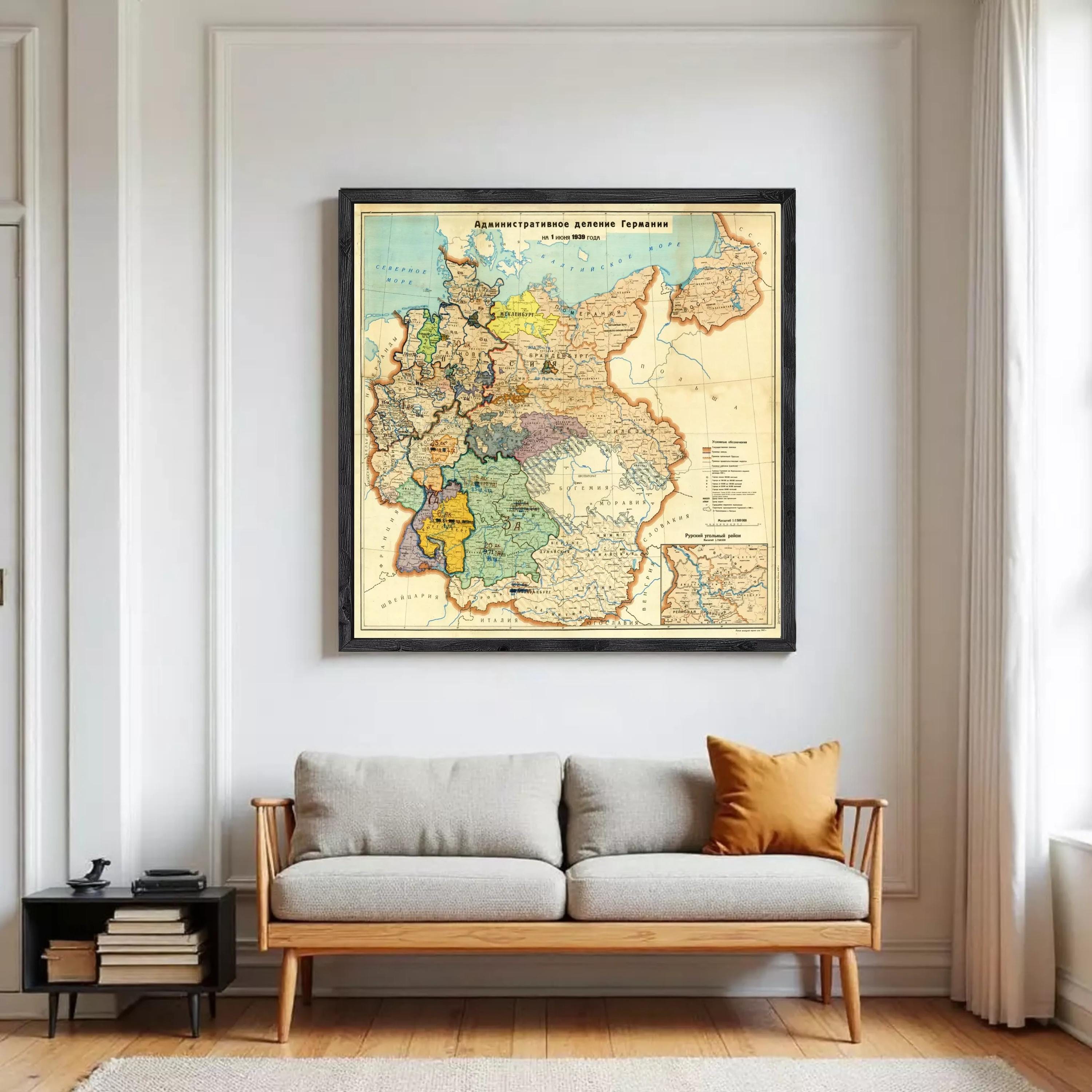 The image is a framed map of Europe and the Middle East, depicting the territorial boundaries and political divisions of the region during the 19th century.