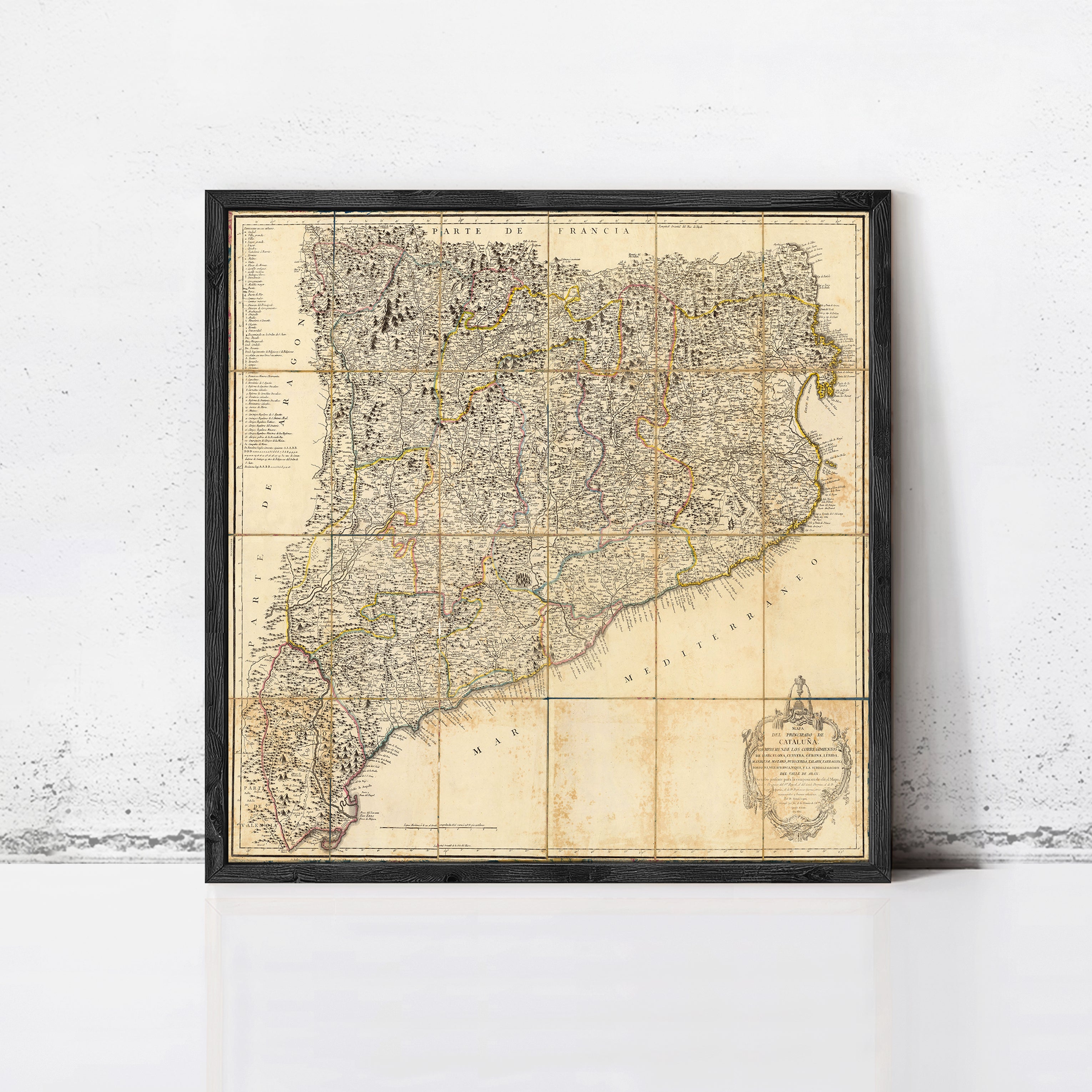 The image is a framed antique map of South America, featuring detailed geographical information and a vintage aesthetic.