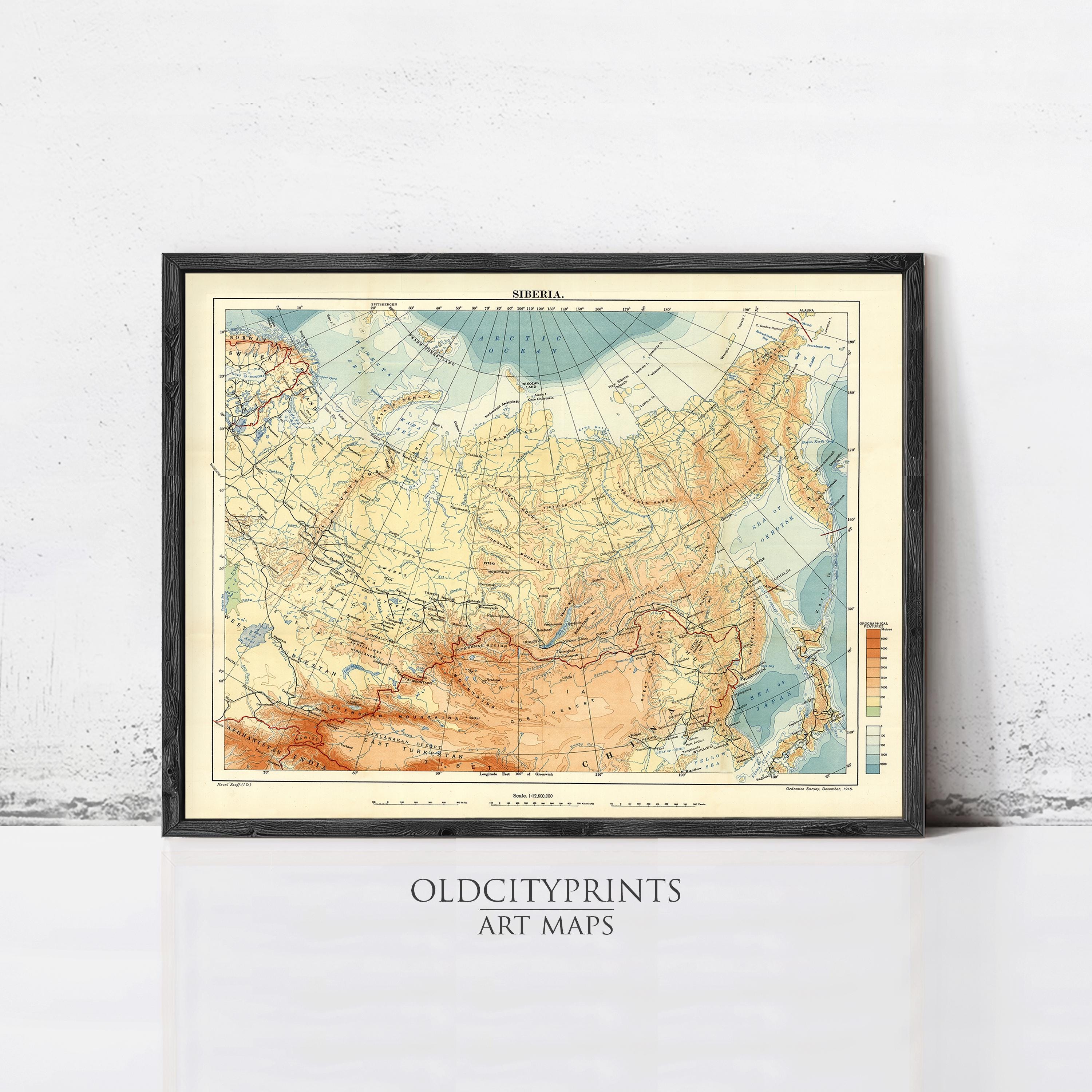 The image is a framed vintage map of the Arctic region, depicting the Arctic Ocean and surrounding landmasses.