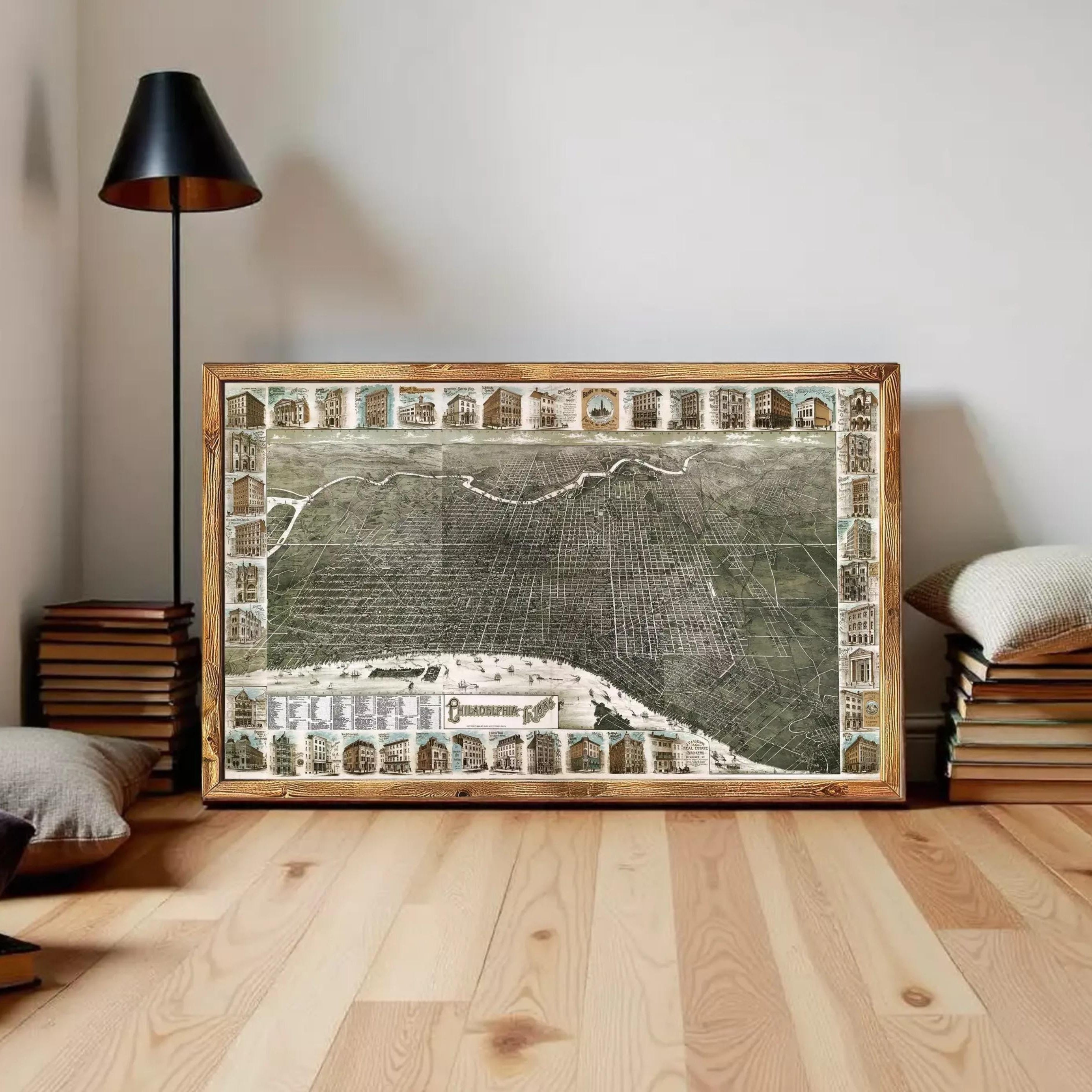 The image is a framed collage of various architectural and landscape elements, including buildings, roads, and natural features, all set against a white background.