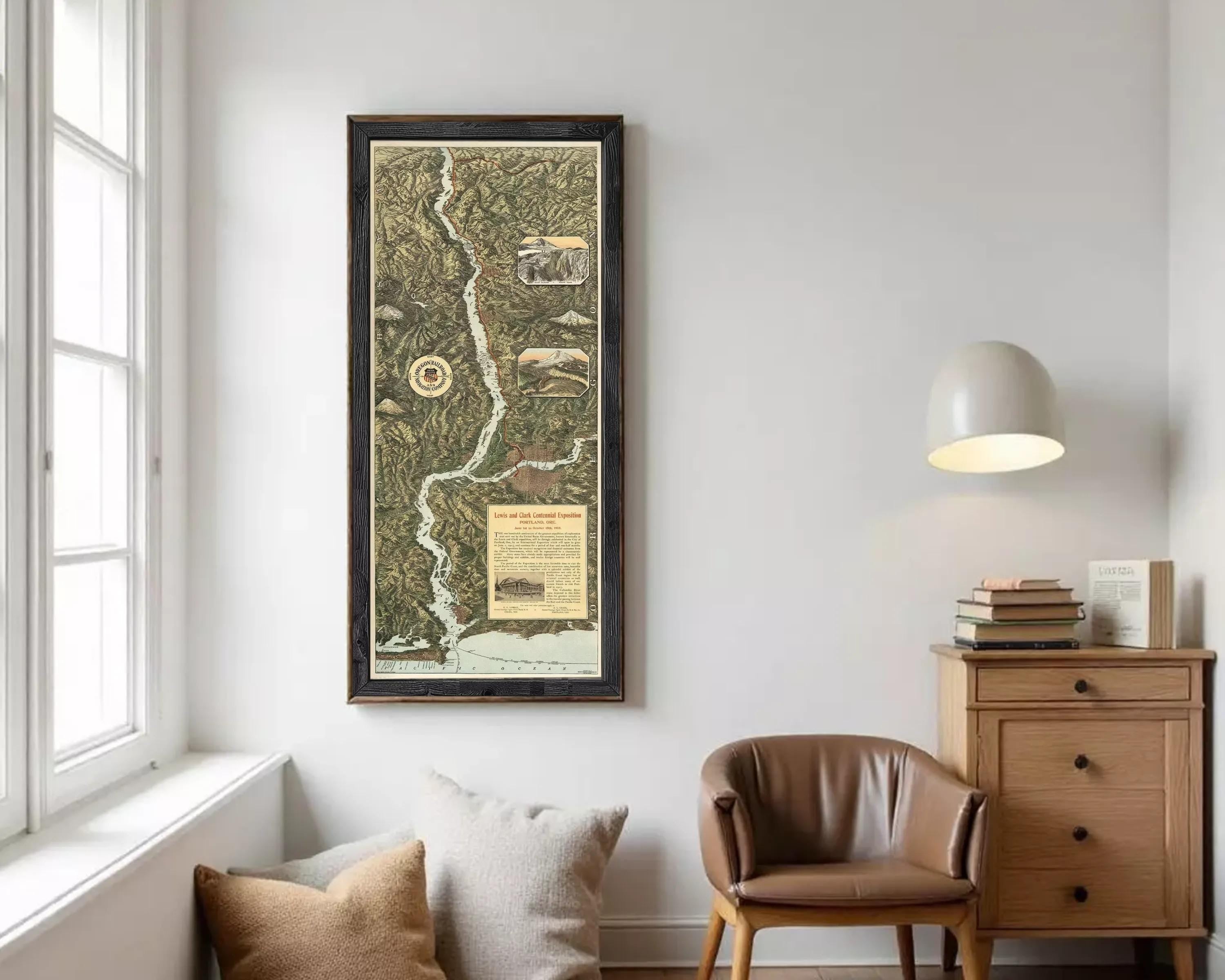 The image is a framed map of the Clackamas River and its surrounding areas, including the Clackamas, Clackamas Indian, and Clackamas Indian towns.