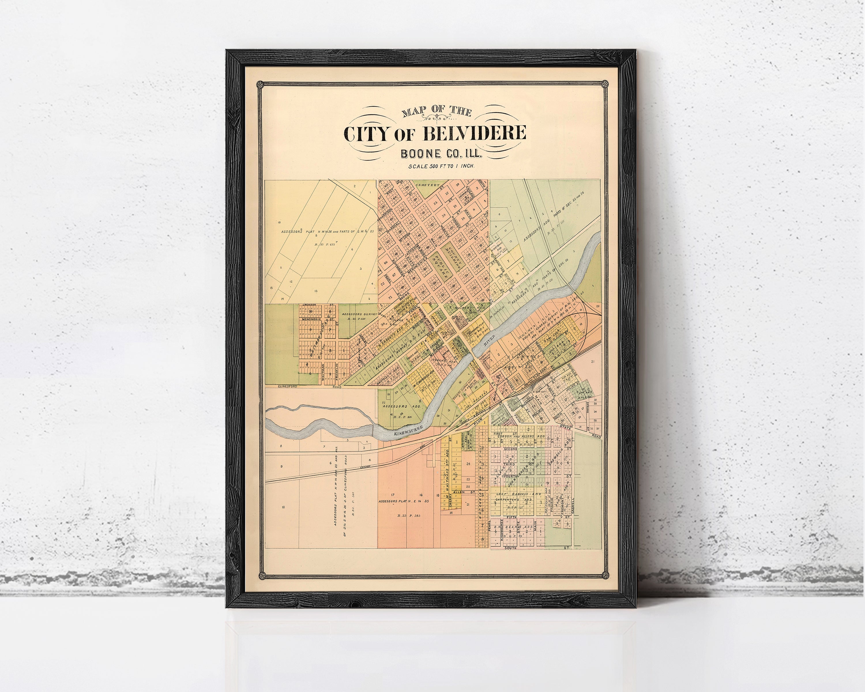 The image is a framed map of the City of Beindere, showing the layout of the city and surrounding areas.