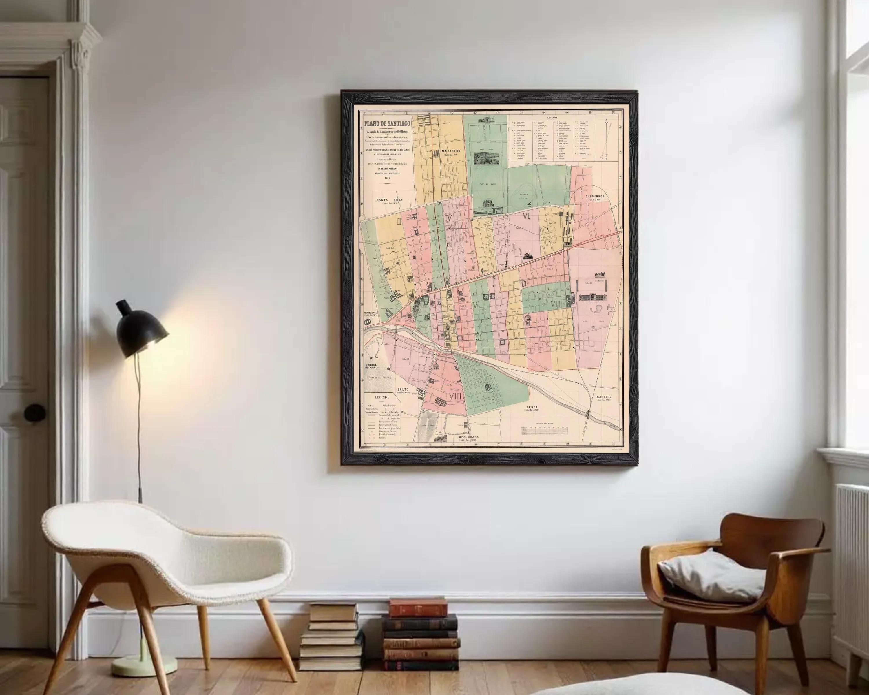 The image is a framed map of San Antonio, Texas, showing various streets, landmarks, and neighborhoods.