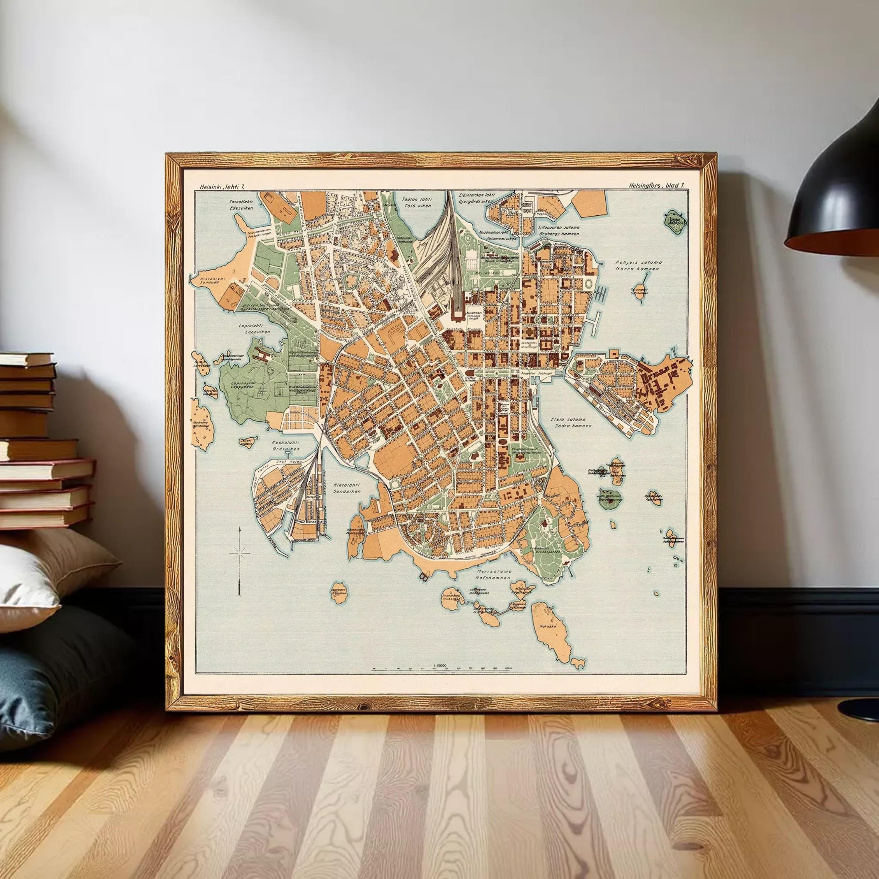 The image is a framed map of a city, likely from the 19th century, with a vintage and historical appearance.