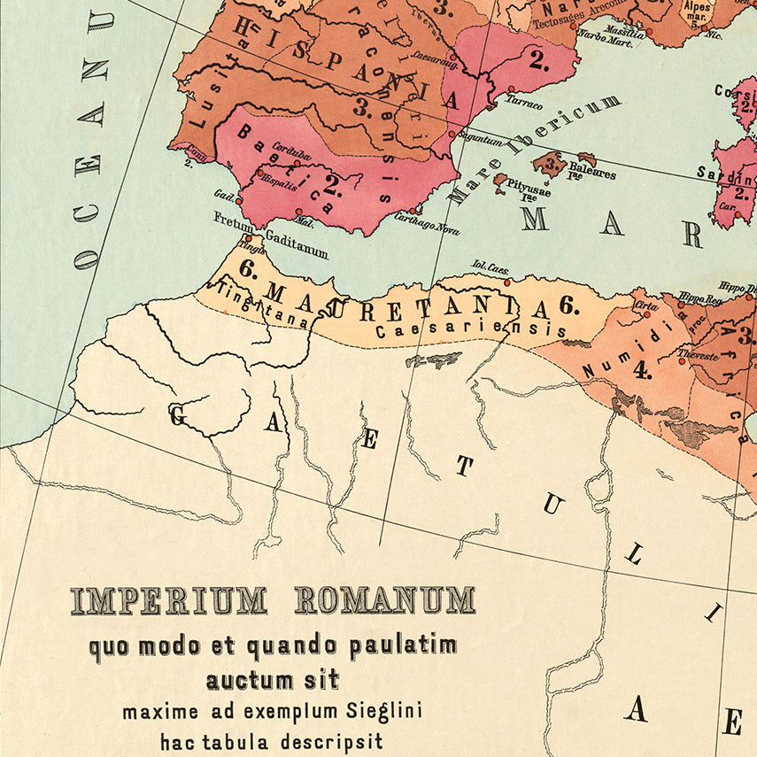 The image is a vintage map of Europe and the Middle East, showing the territorial boundaries and geographical features of the region during the Roman Empire.