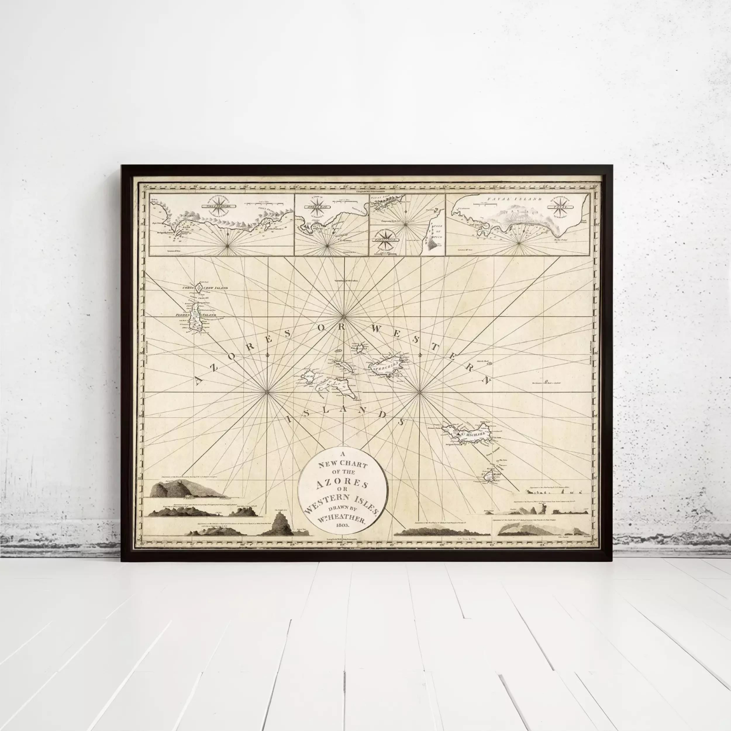 The image is a framed vintage map of the Western Caribbean, depicting various islands and coastlines.