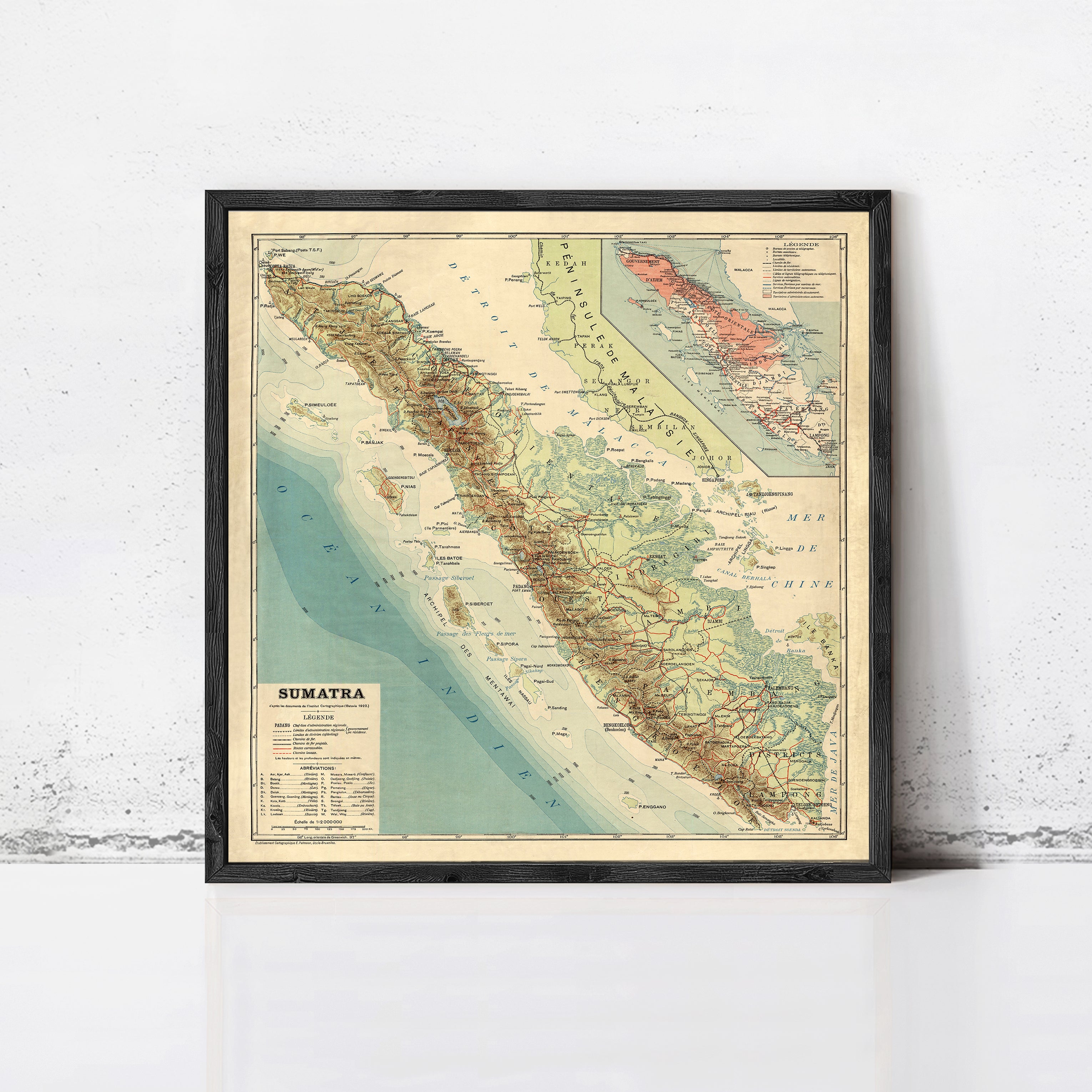 The image is a framed vintage map of the South Seas region, specifically focusing on the island of Somatya.