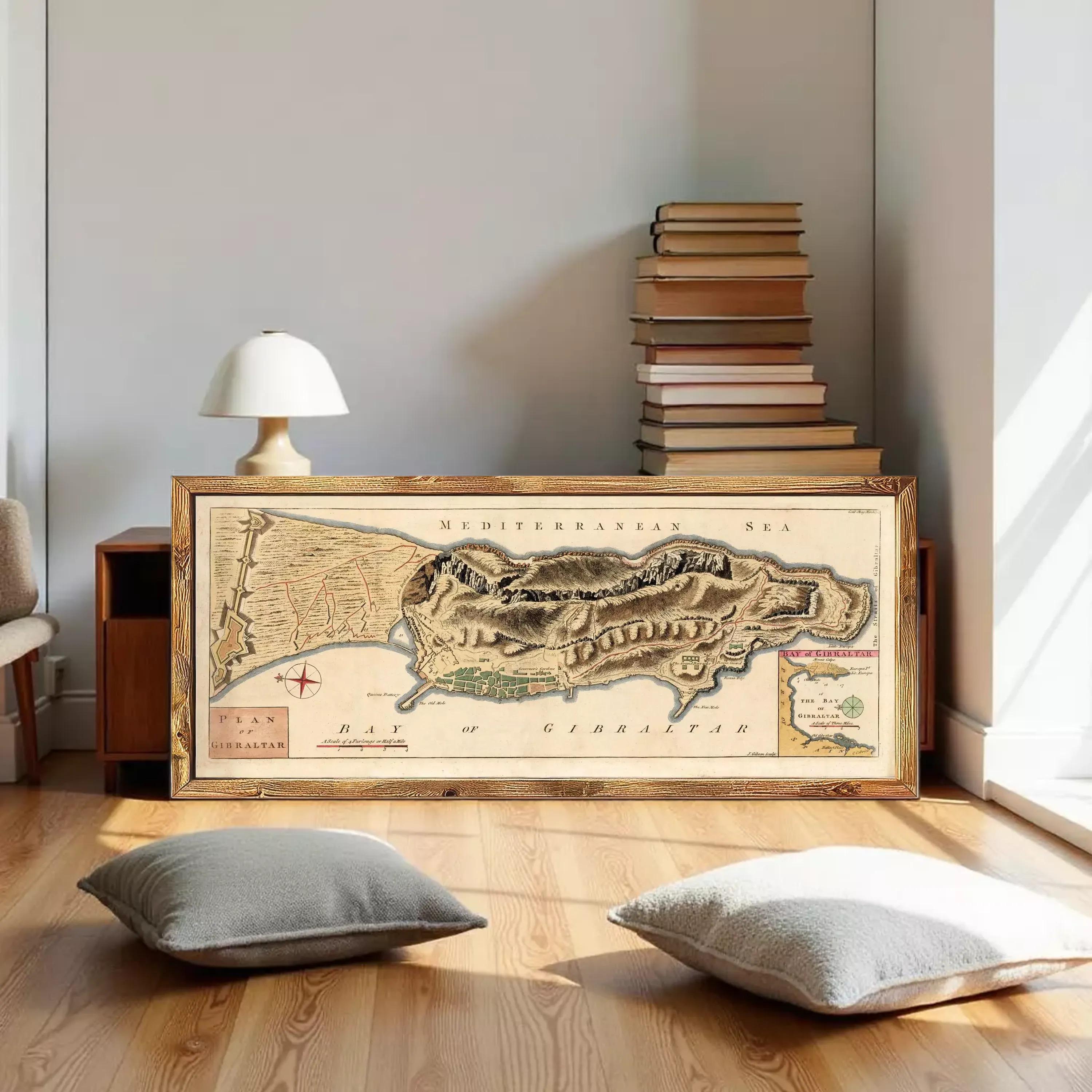 The image is a framed map of the Mediterranean Sea, depicting the coastline and surrounding areas.