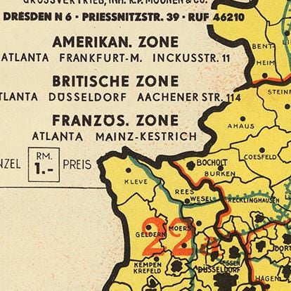 The image is a map showing the borders and names of different zones, including the American Zone, British Zone, and other zones.