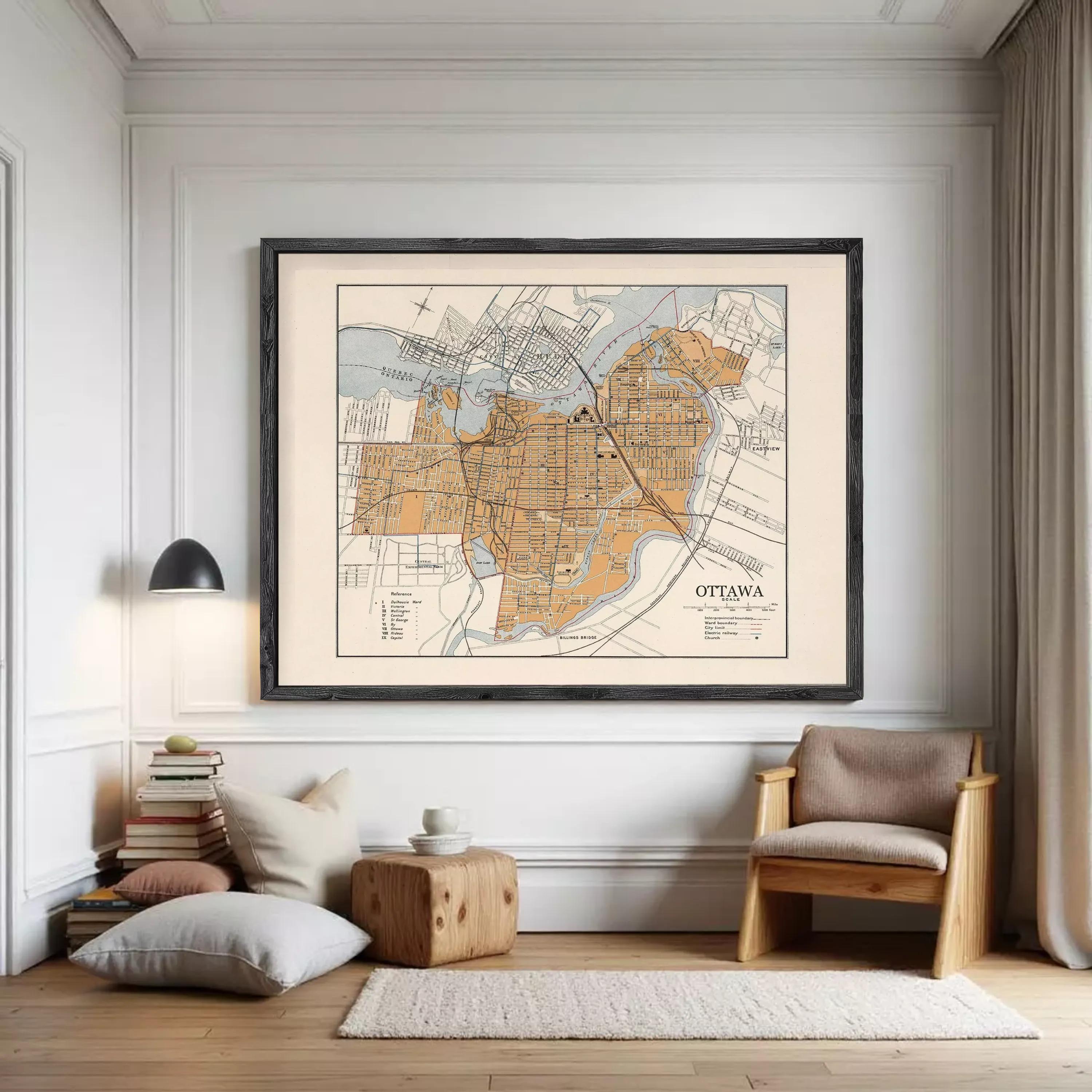 The image is a framed map of the city of Ottawa, Canada.