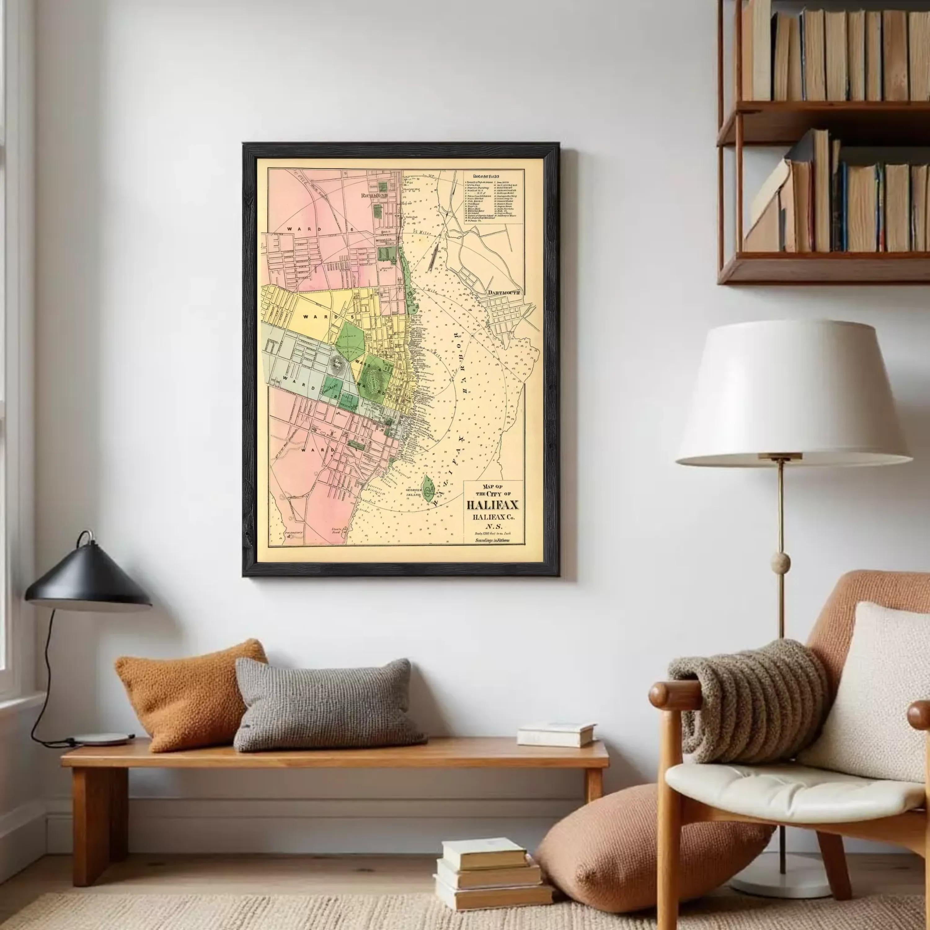 The image is a framed vintage map of the city of Halifax, Nova Scotia, Canada.