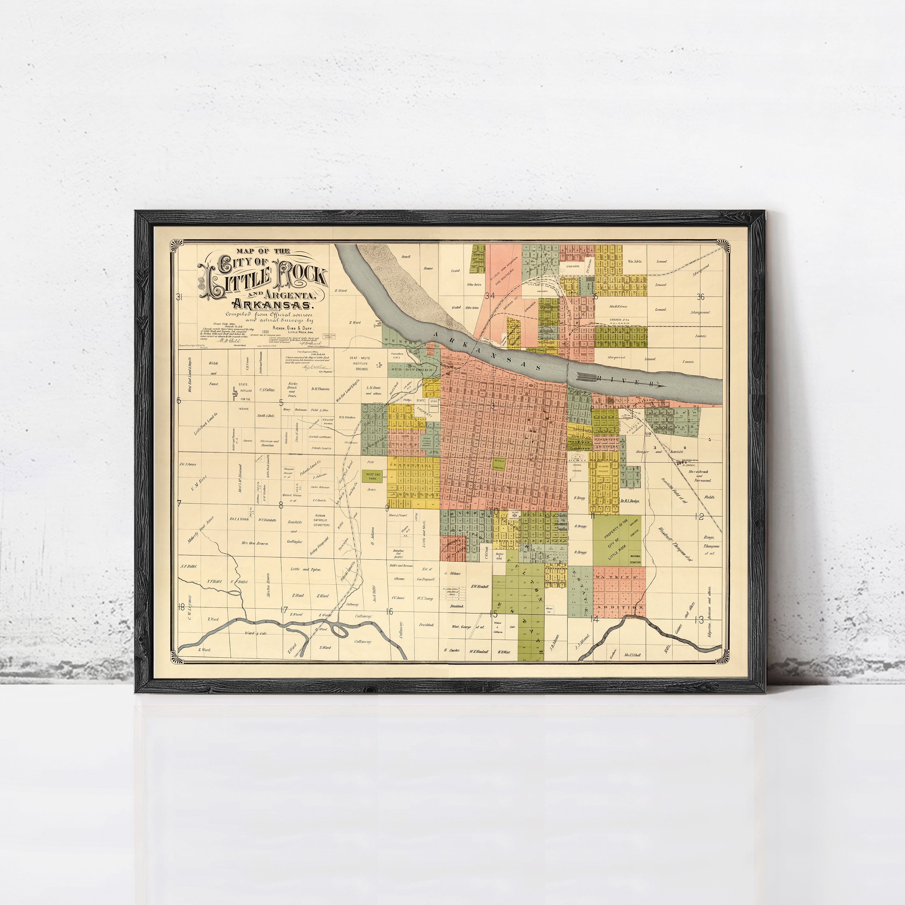 The image is a framed map of the city of Little Park, Arkansas, depicting the city's streets, neighborhoods, and surrounding areas.