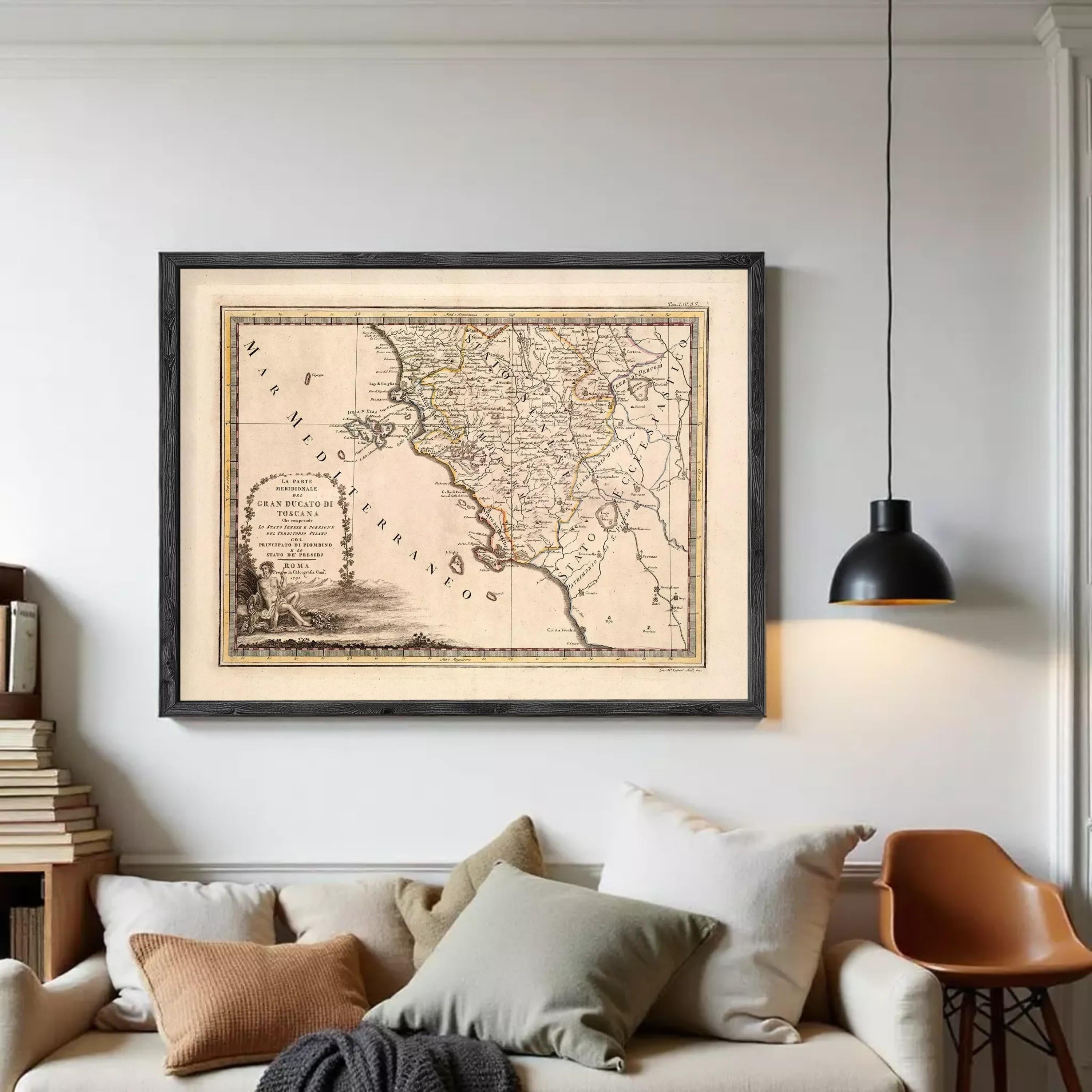 The image is a framed antique map of Europe, depicting the Mediterranean region and surrounding areas.
