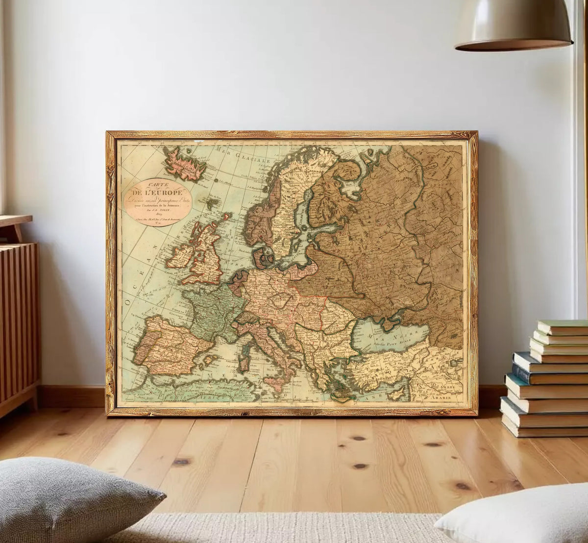 The image is a framed vintage map of Europe, depicting the continent and surrounding seas.