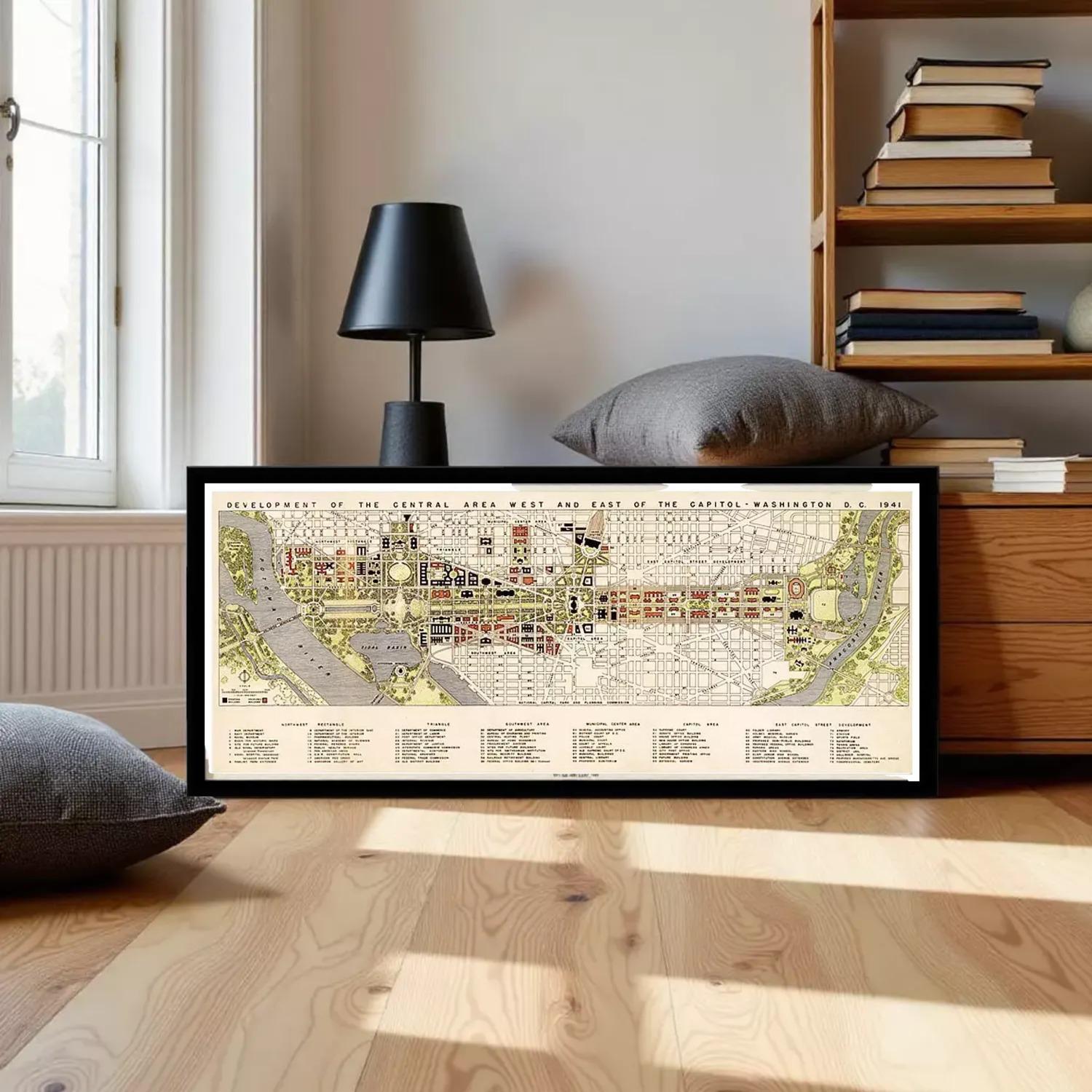 The image is a framed map of the Central Area West and East of the Capitol Washington D.C.