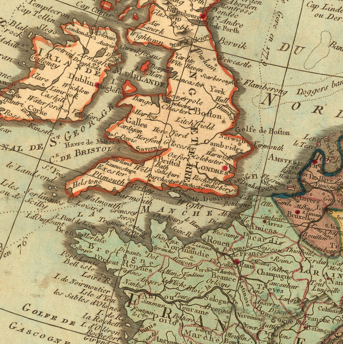 The image is a detailed old map of Europe, showing the borders and major cities of various countries.