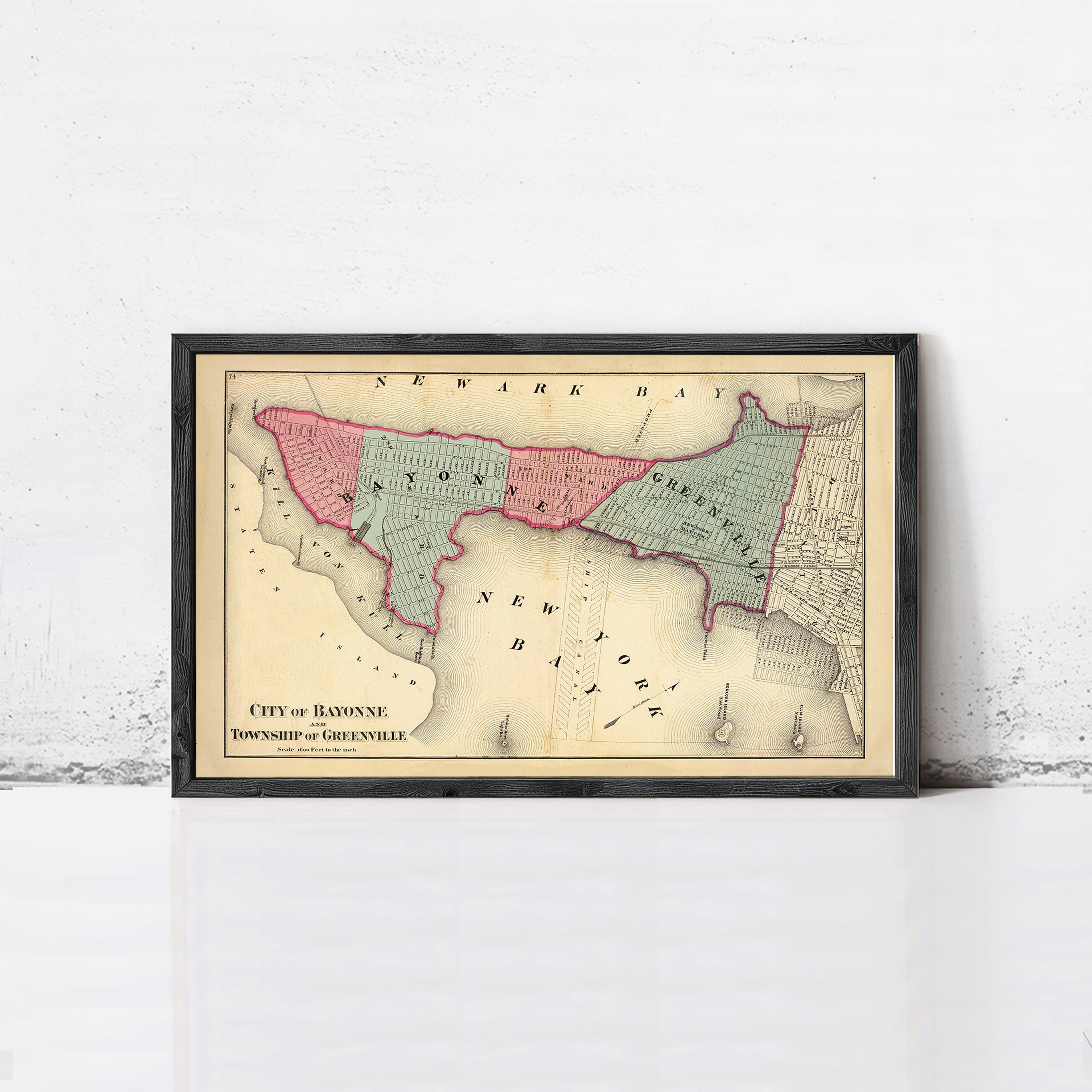 The image is a framed vintage map of the City of Bayonne, Louisiana, showing the surrounding areas.