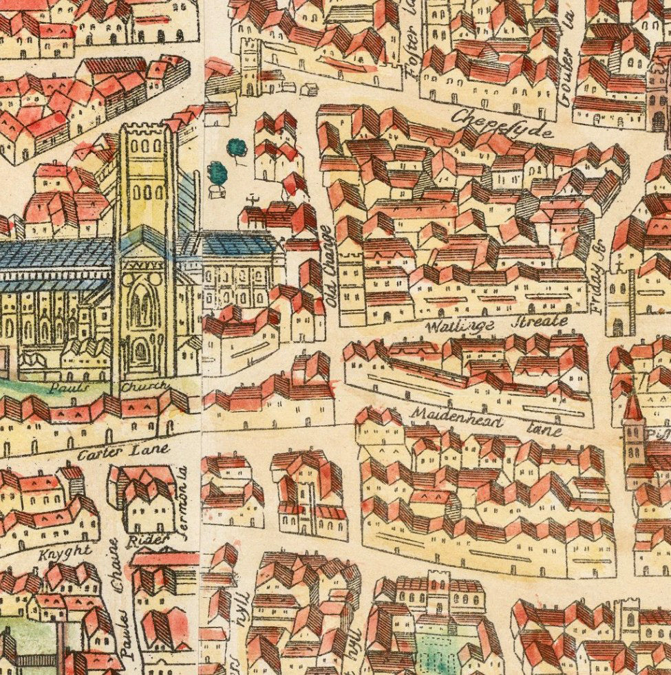 The image is a detailed map of a city, showing various buildings, streets, and landmarks.