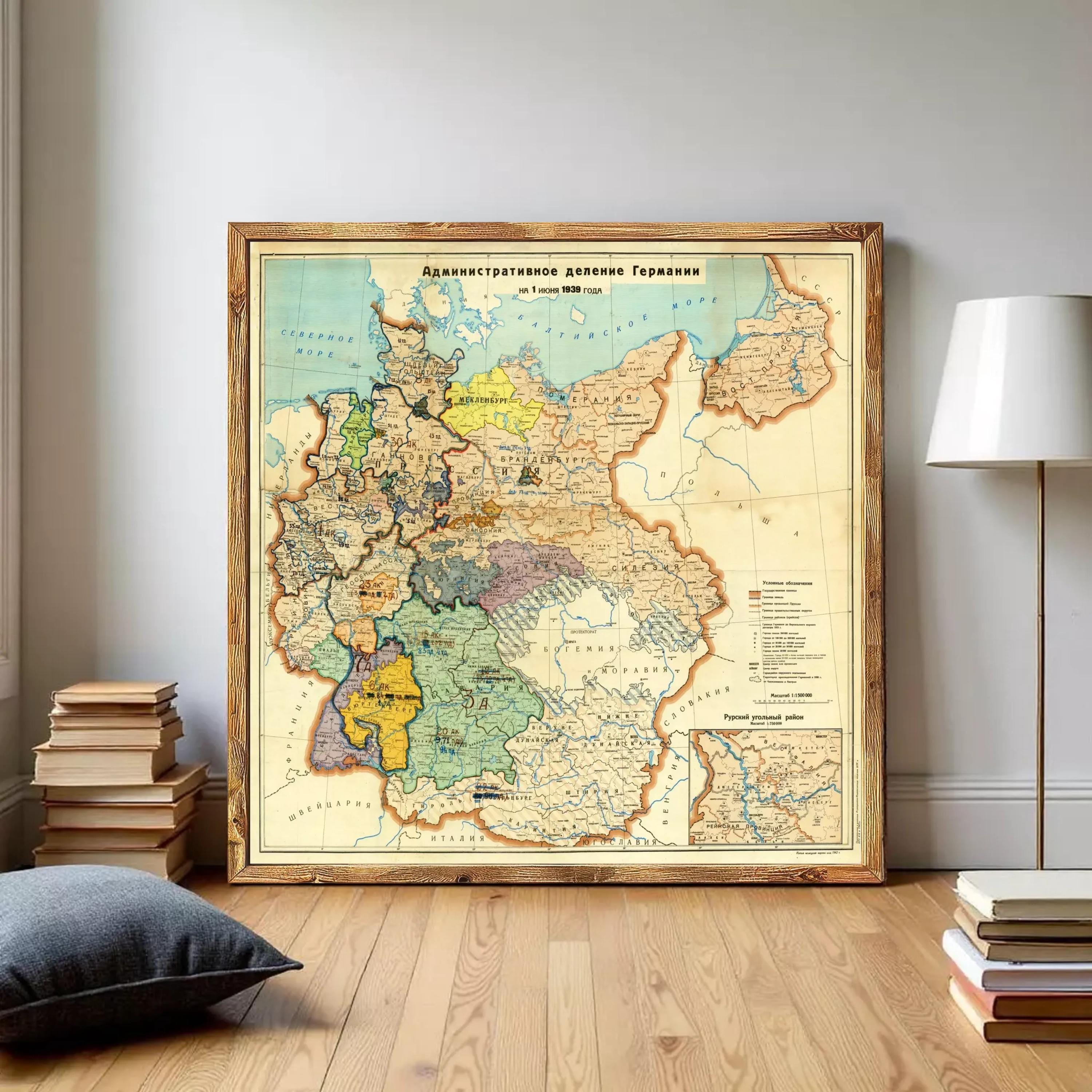 The image is a framed map of Europe and the Middle East, depicting various countries and regions in different colors and styles.