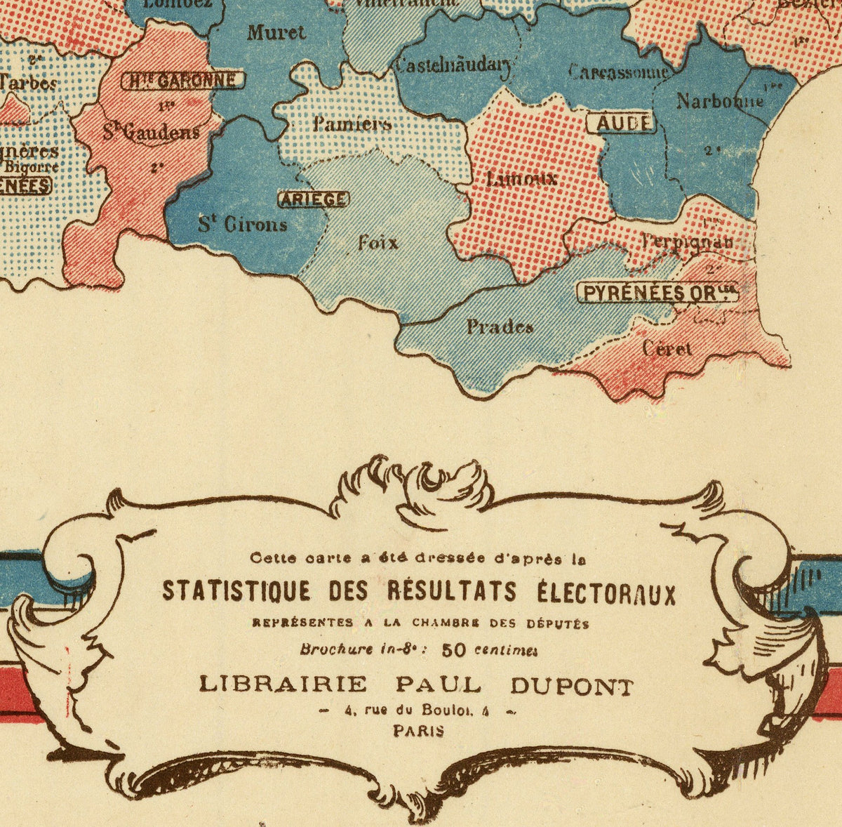 The image is a vintage map of France, depicting the results of the electoraux in the last 50 Centuries.