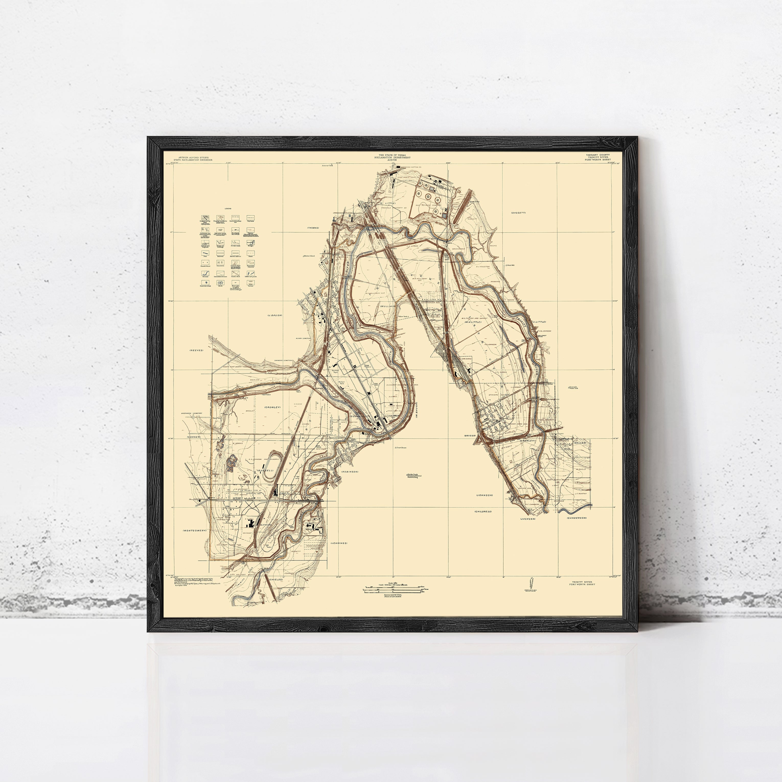 The image is a framed map of a region, likely depicting geographical features and locations.