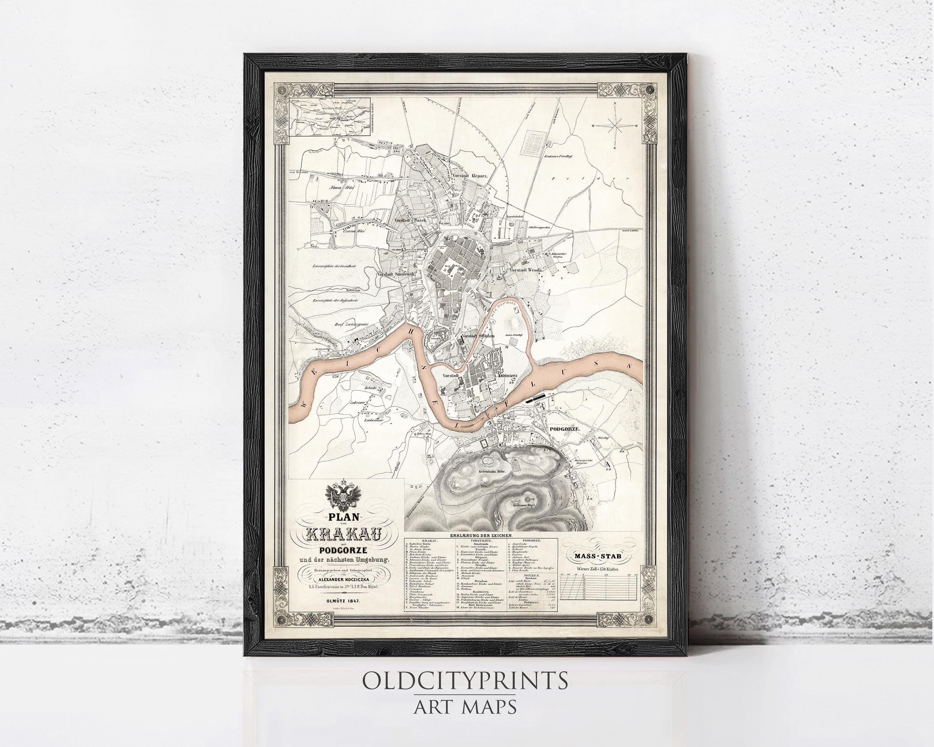 The image is a framed vintage map of Khakau, a city in the Czech Republic, dating back to 1853.