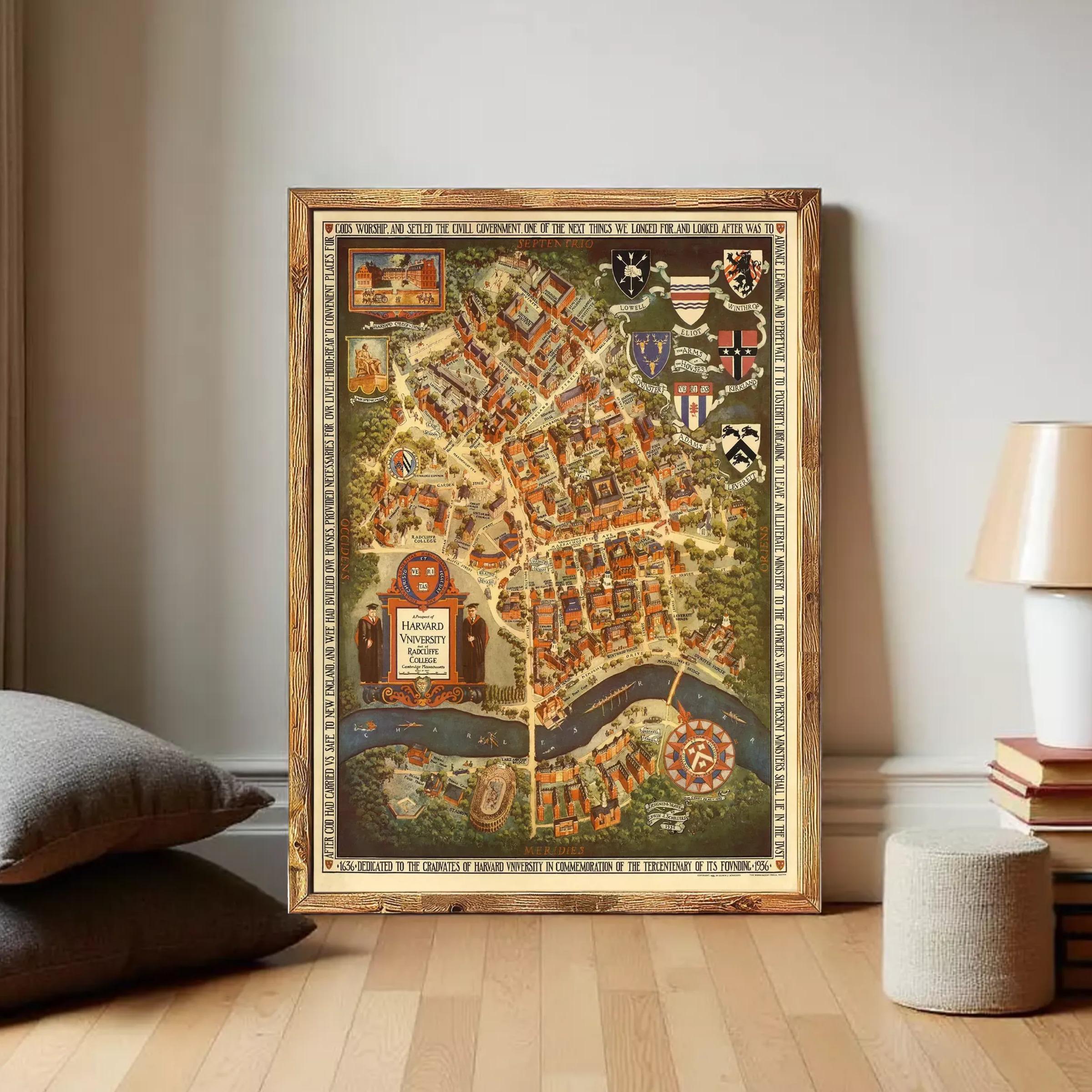 The image is a framed map of a city, depicting various landmarks and streets.